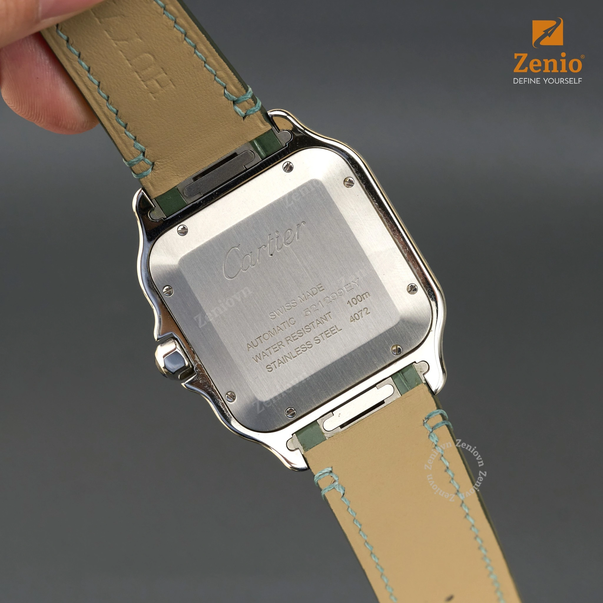 Dây đồng hồ Da cá sấu Màu Xanh Khaki thay thế cho Cartier Santos 4