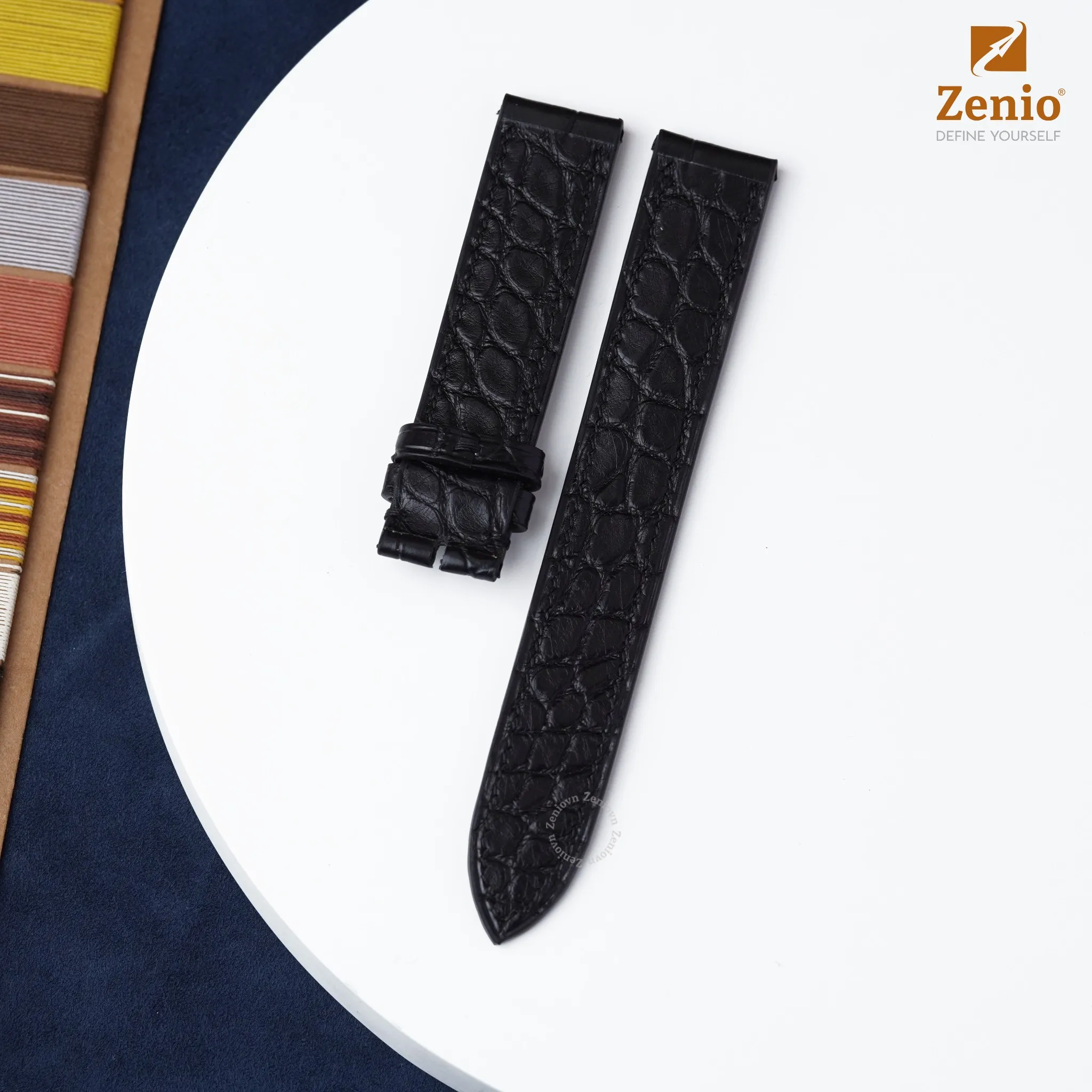 Dây đồng hồ Da cá sấu Màu đen cho đồng hồ Breitling 1