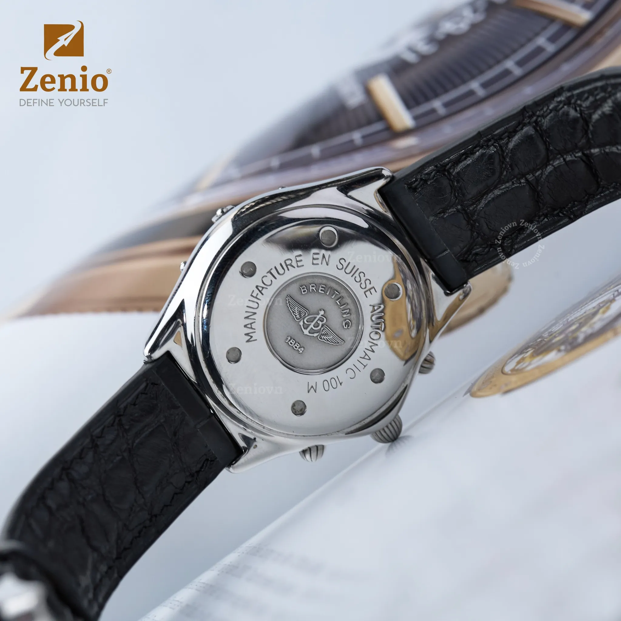 Dây đồng hồ Da cá sấu Màu đen cho đồng hồ Breitling 4