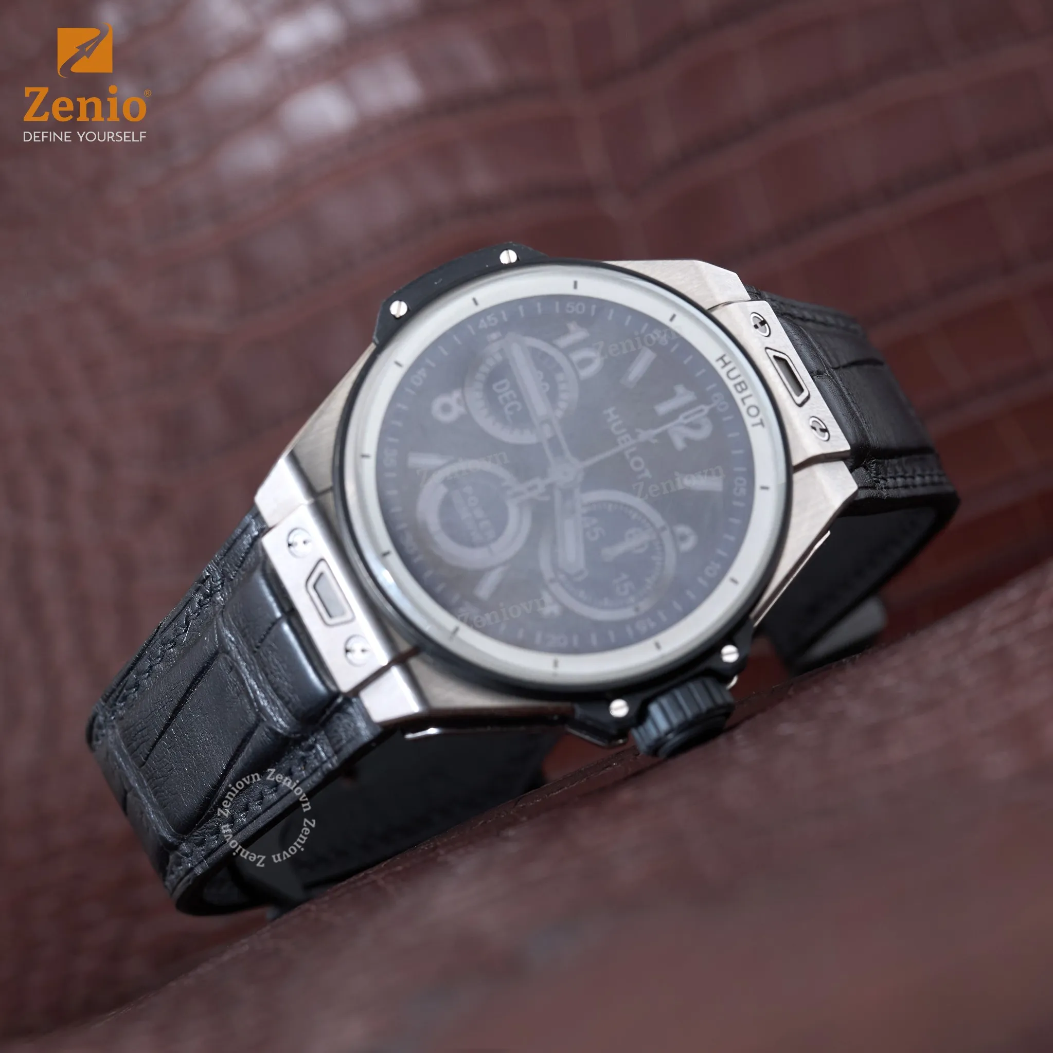 Dây đồng hồ Da cá sấu Màu đen cho đồng hồ Hublot Big Bang 3