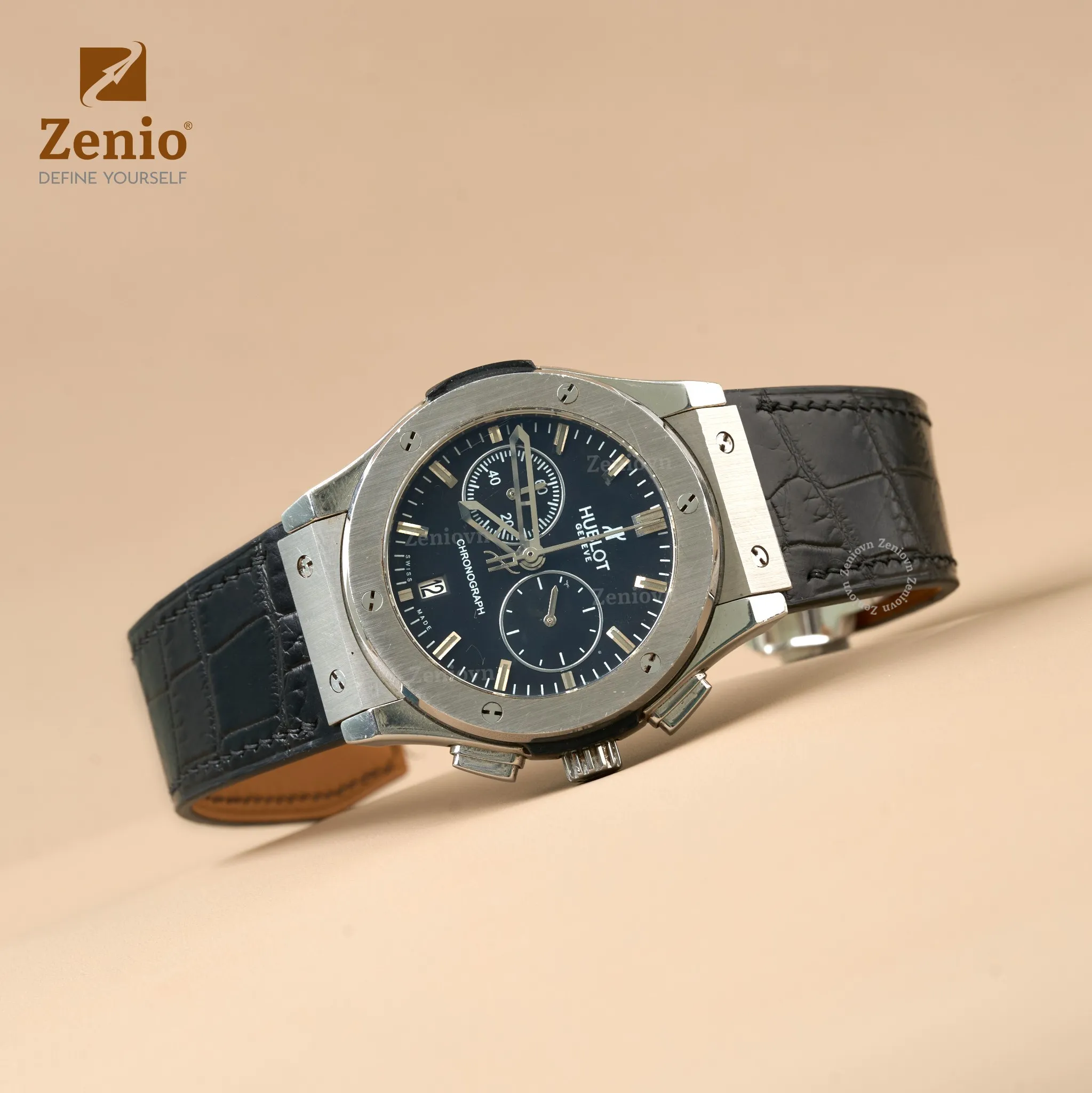 Dây đồng hồ Da cá sấu Màu đen cho đồng hồ Hublot Fusion