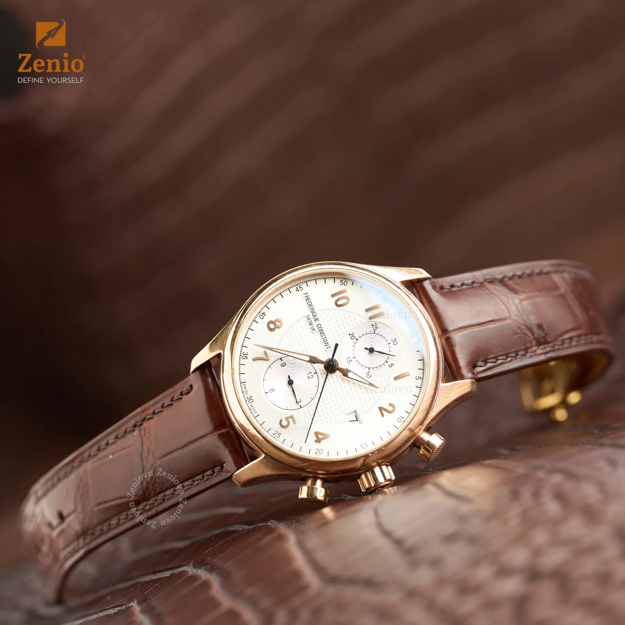 Dây đồng hồ Da cá sấu Màu nâu cho đồng hồ Frederique Constant