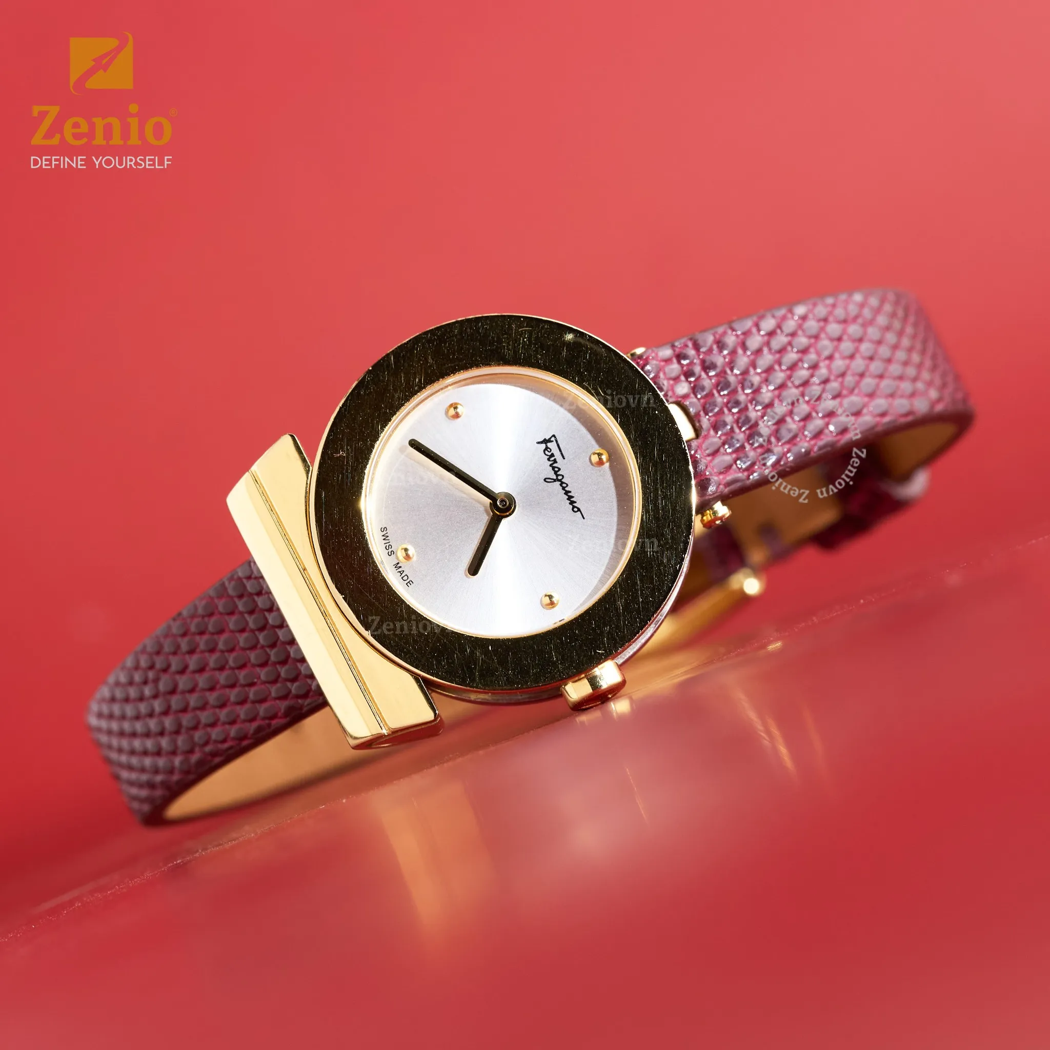 Dây đồng hồ Da Kỳ đà Màu đỏ đô cho đồng hồ Ferragamo