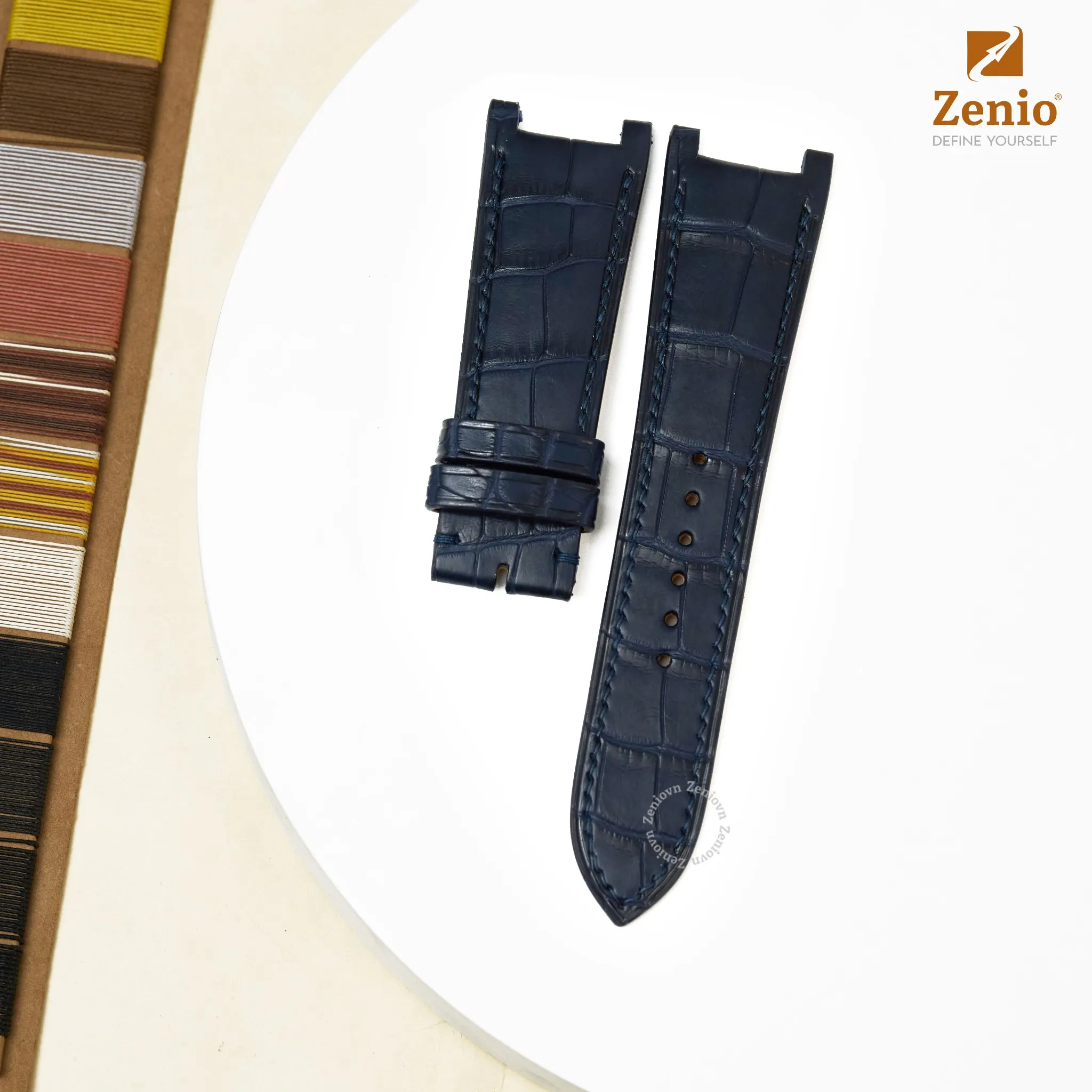 Dây đồng hồ da cá sấu Màu Navy cho đồng hồ Versace Aion Chronograph