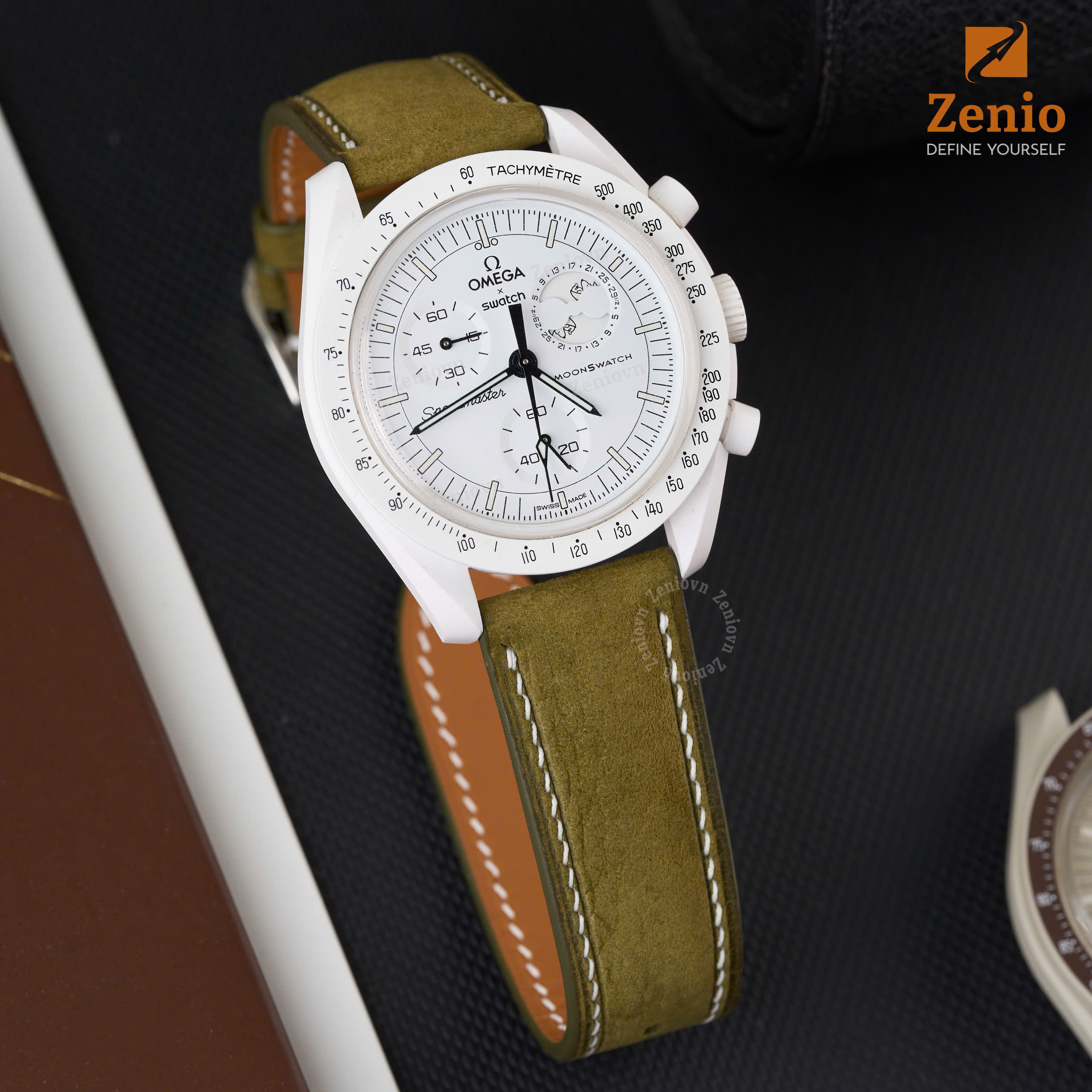 Dây Đồng Hồ Da Nubuck Màu Xanh Olive1