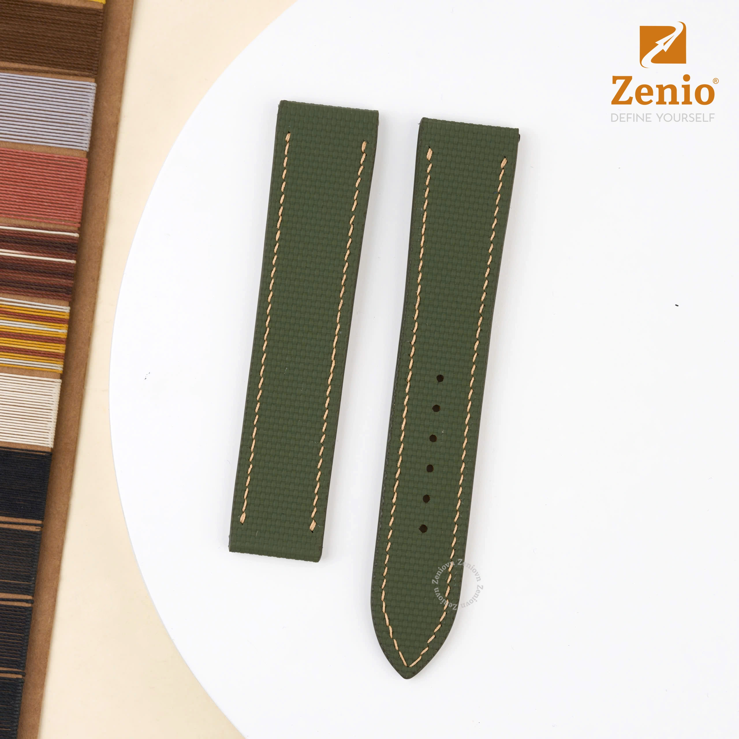 Dây da FKM Sailcloth màu xanh Olive cho đồng hồ Turdo