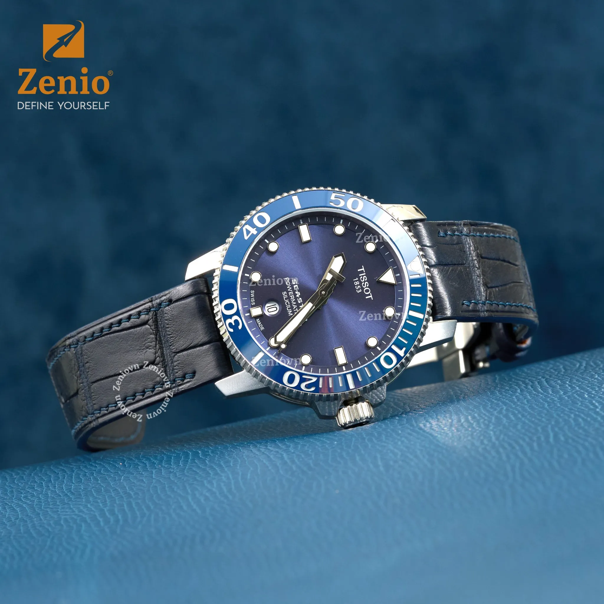 Dây đồng hồ Da Cá sấu Màu Navy cho đồng hồ Tissot Seastar 3