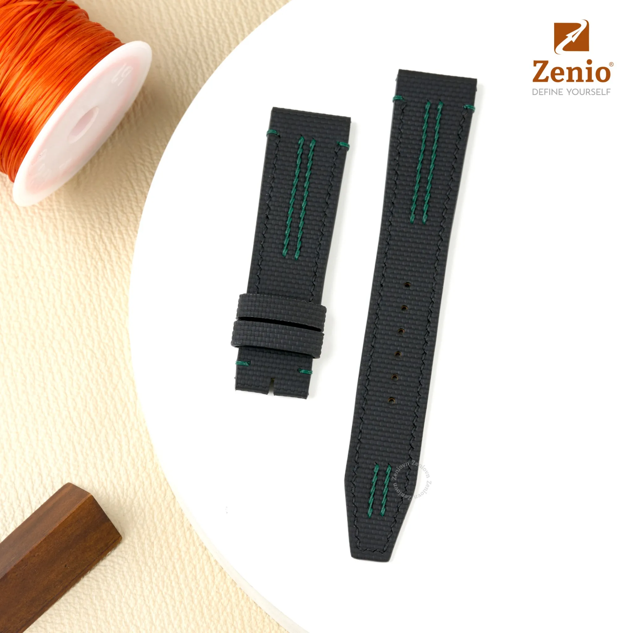 Dây đồng hồ Da FKM Màu đen chỉ xanh lá cho đồng hồ Rolex GMT - Master ll