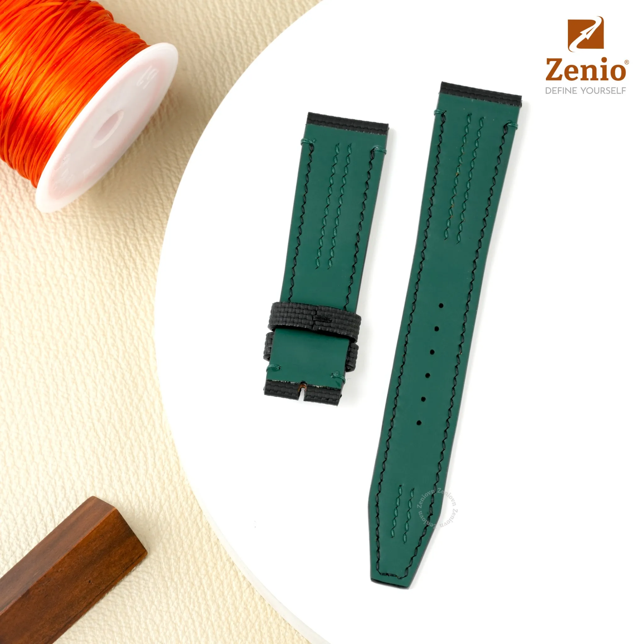 Dây đồng hồ Da FKM Màu đen chỉ xanh lá cho đồng hồ Rolex GMT - Master ll 1