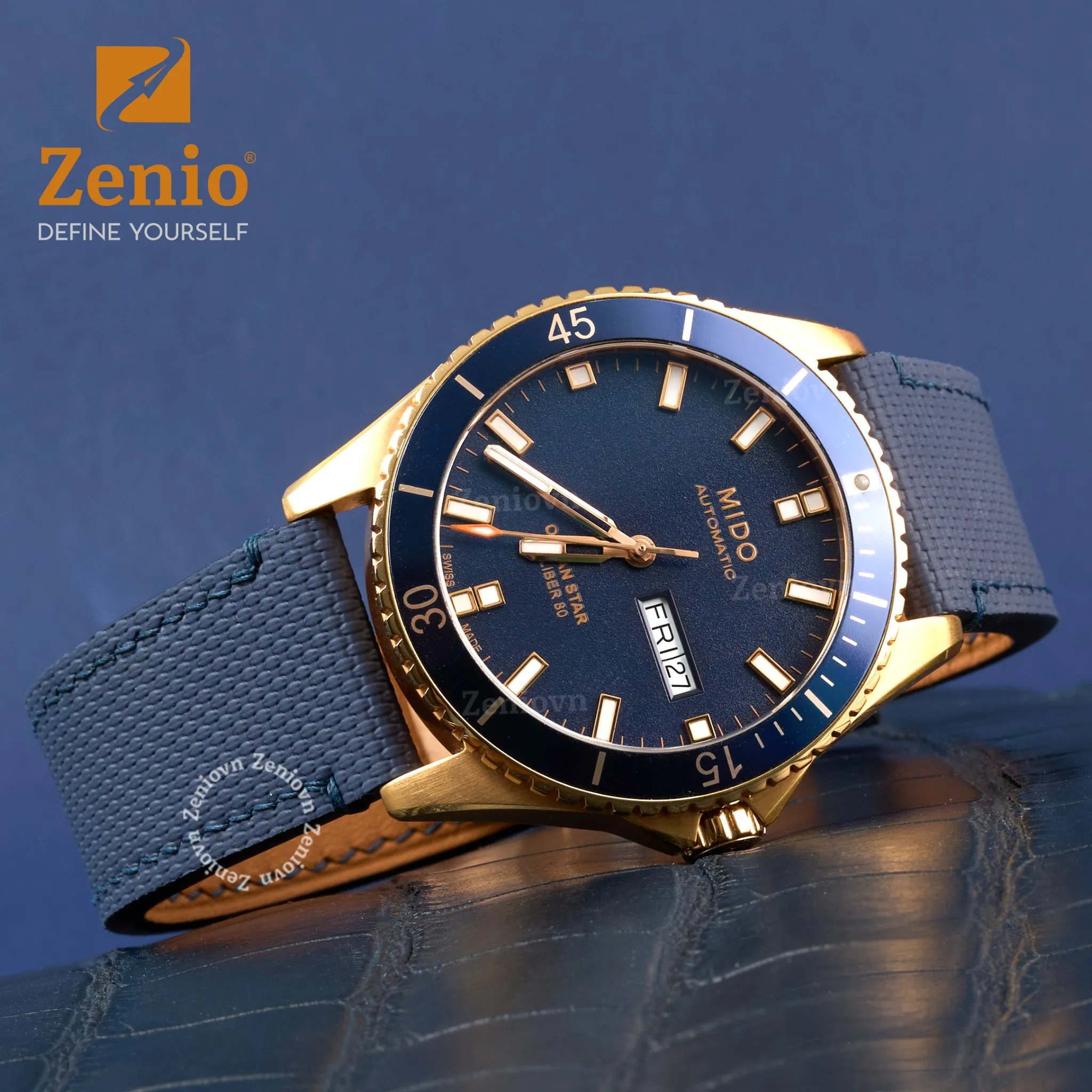 Dây đồng hồ Da FKM Sailcloth Màu navy cho Mido Ocean Star 200 3