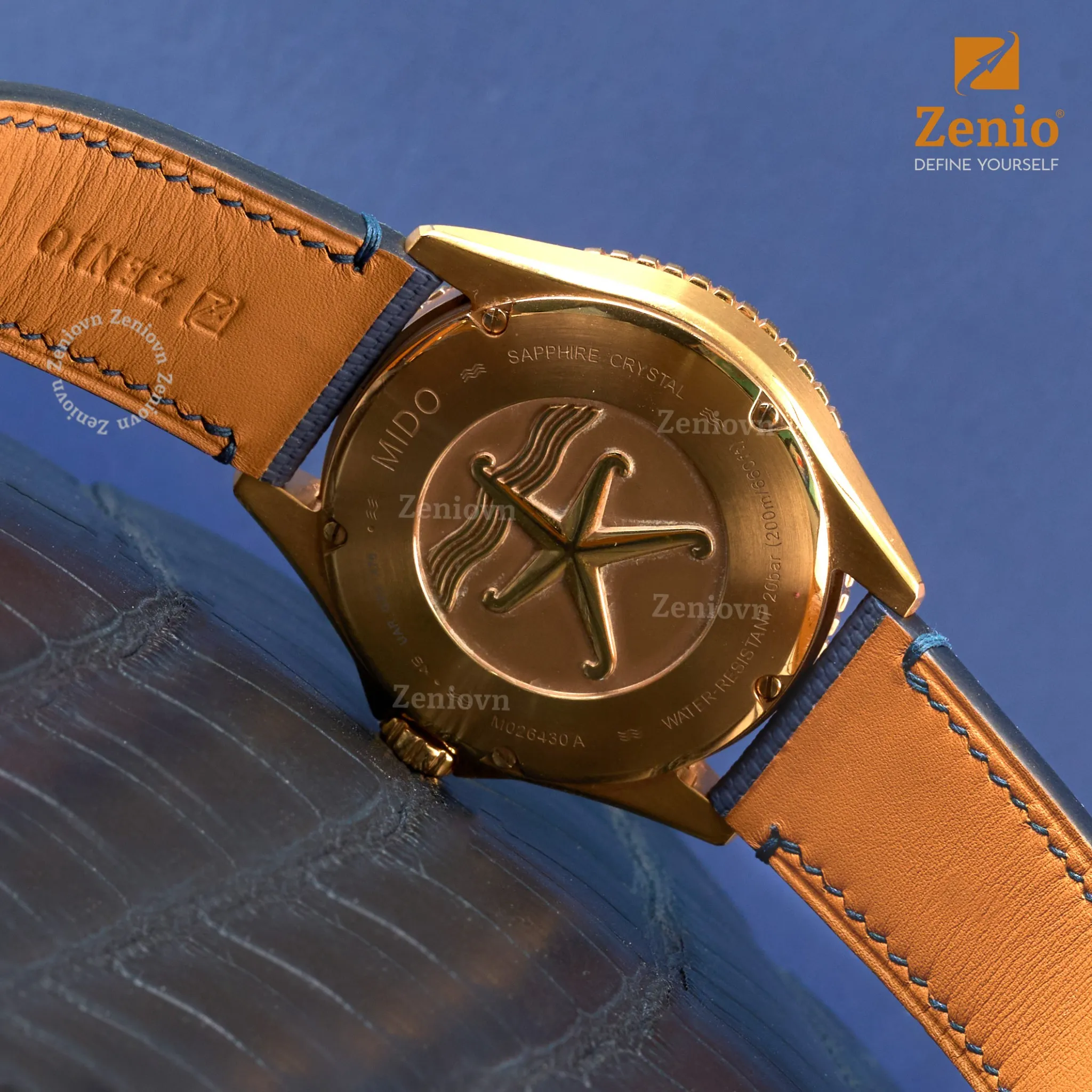 Dây đồng hồ Da FKM Sailcloth Màu navy cho Mido Ocean Star 200 4