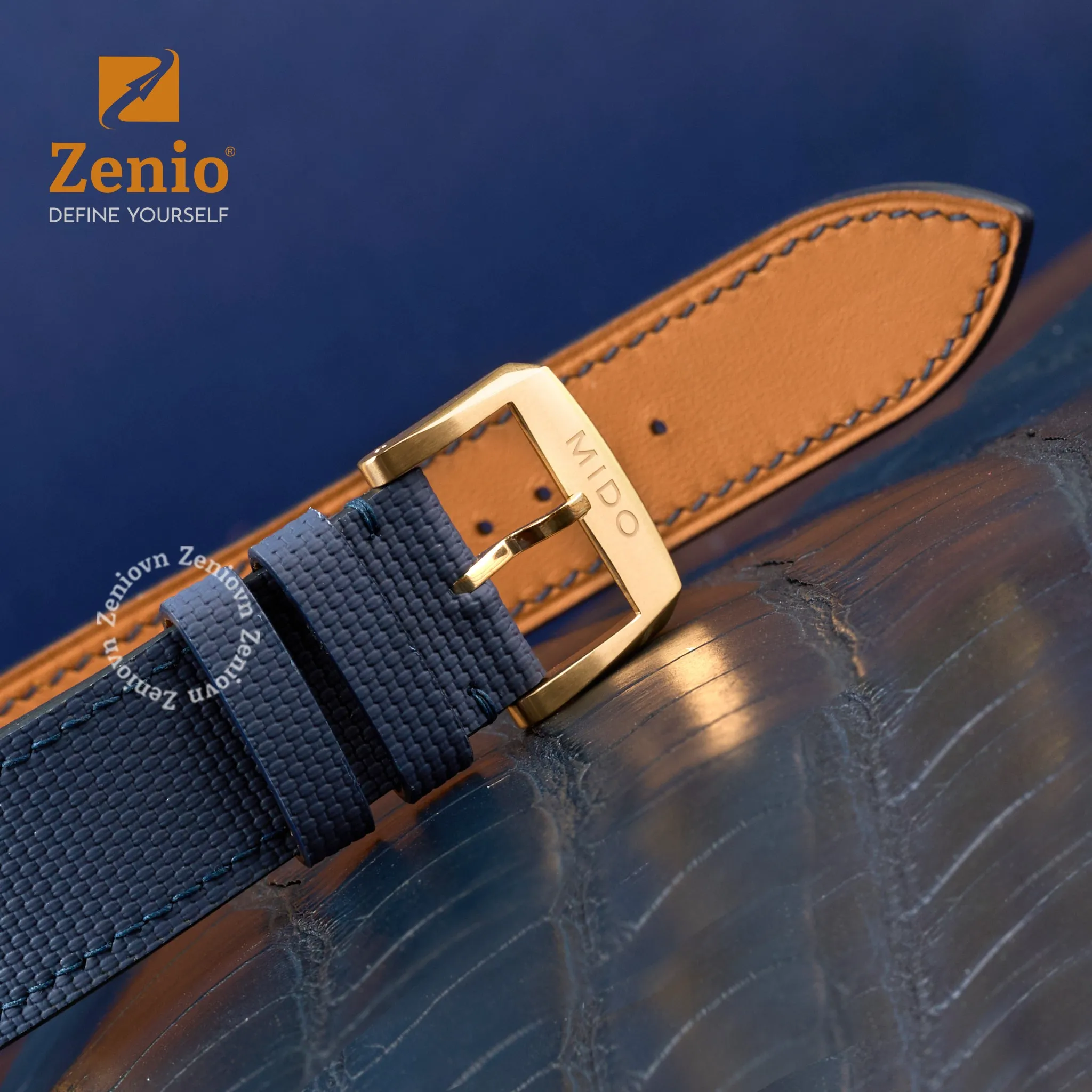 Dây đồng hồ Da FKM Sailcloth Màu navy cho Mido Ocean Star 200 5