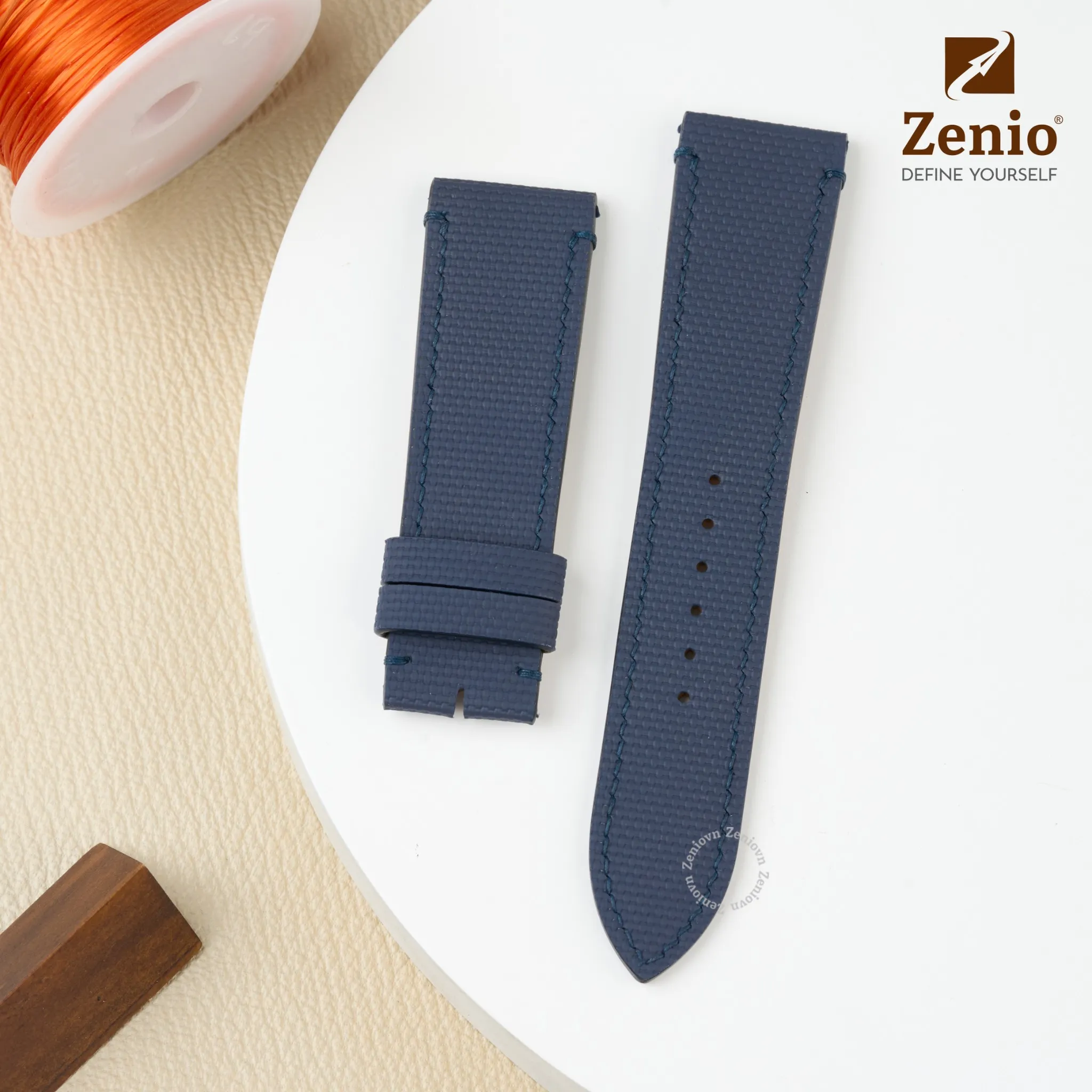 Dây đồng hồ Da FKM Sailcloth Màu navy cho Mido Ocean Star 200