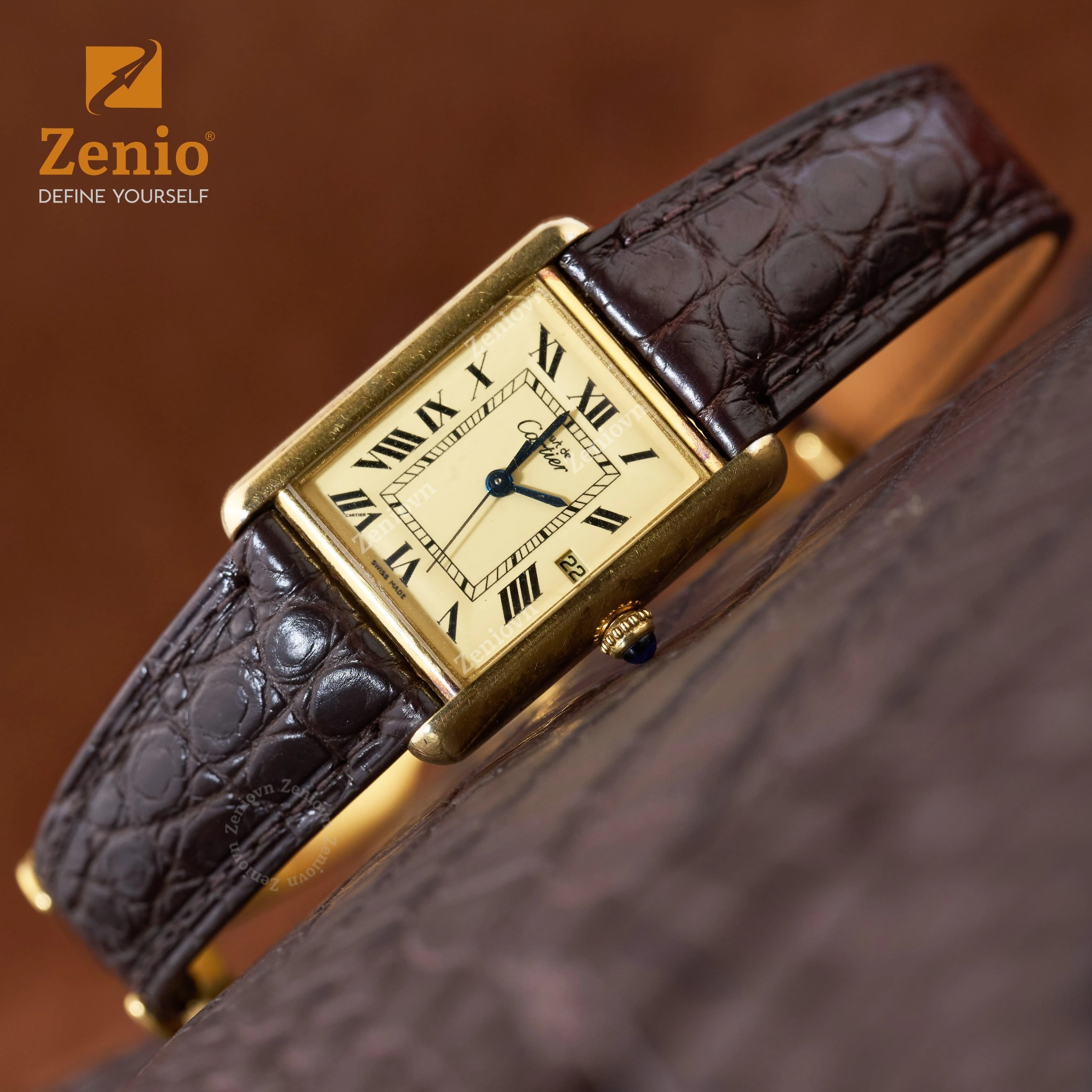 Dây đồng hồ Da Cá sấu màu Nâu cho đồng hồ Cartier