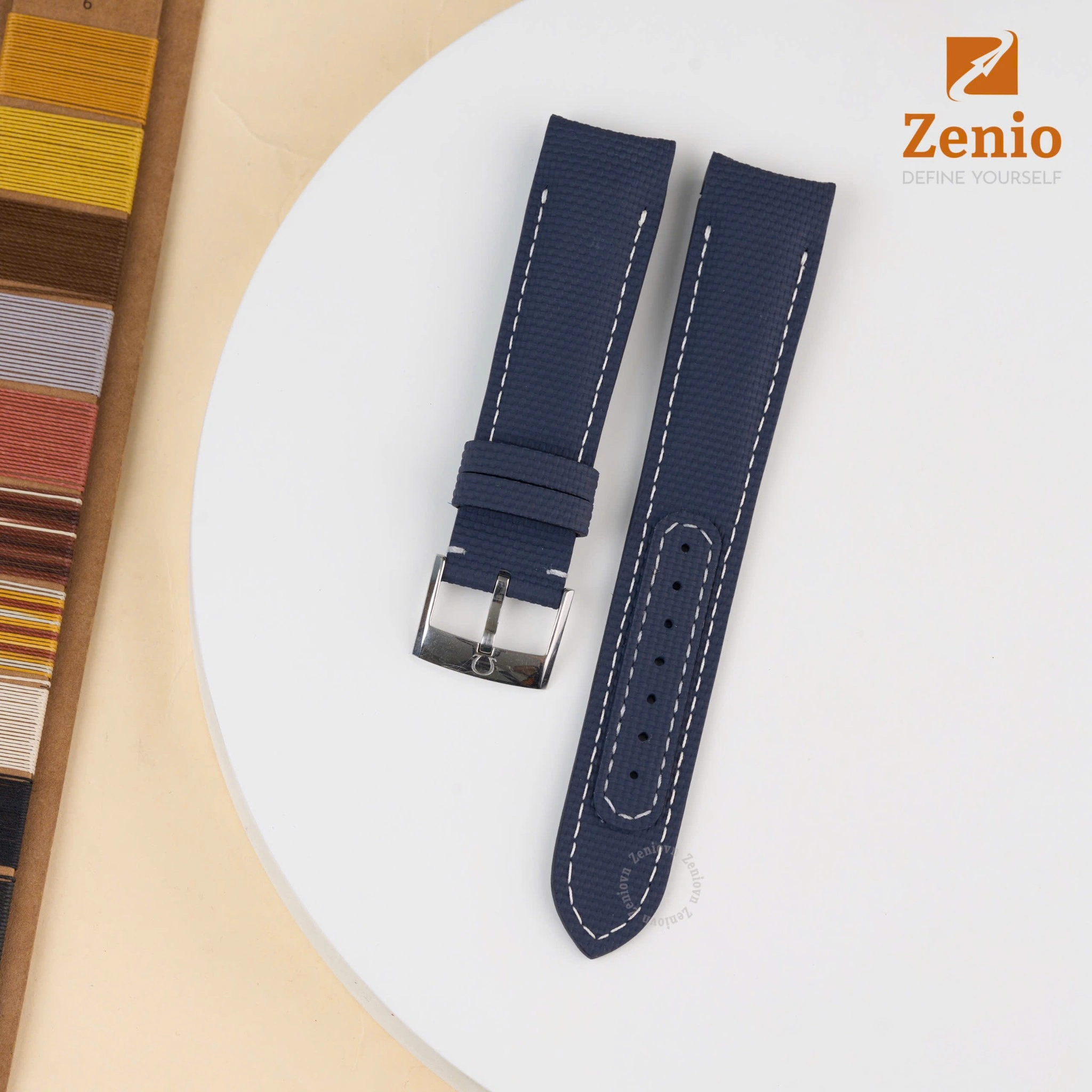 Dây đồng hồ Da FKM Sailcloth Bo tròn Màu Navy cho đồng hồ Omega Speedmaster