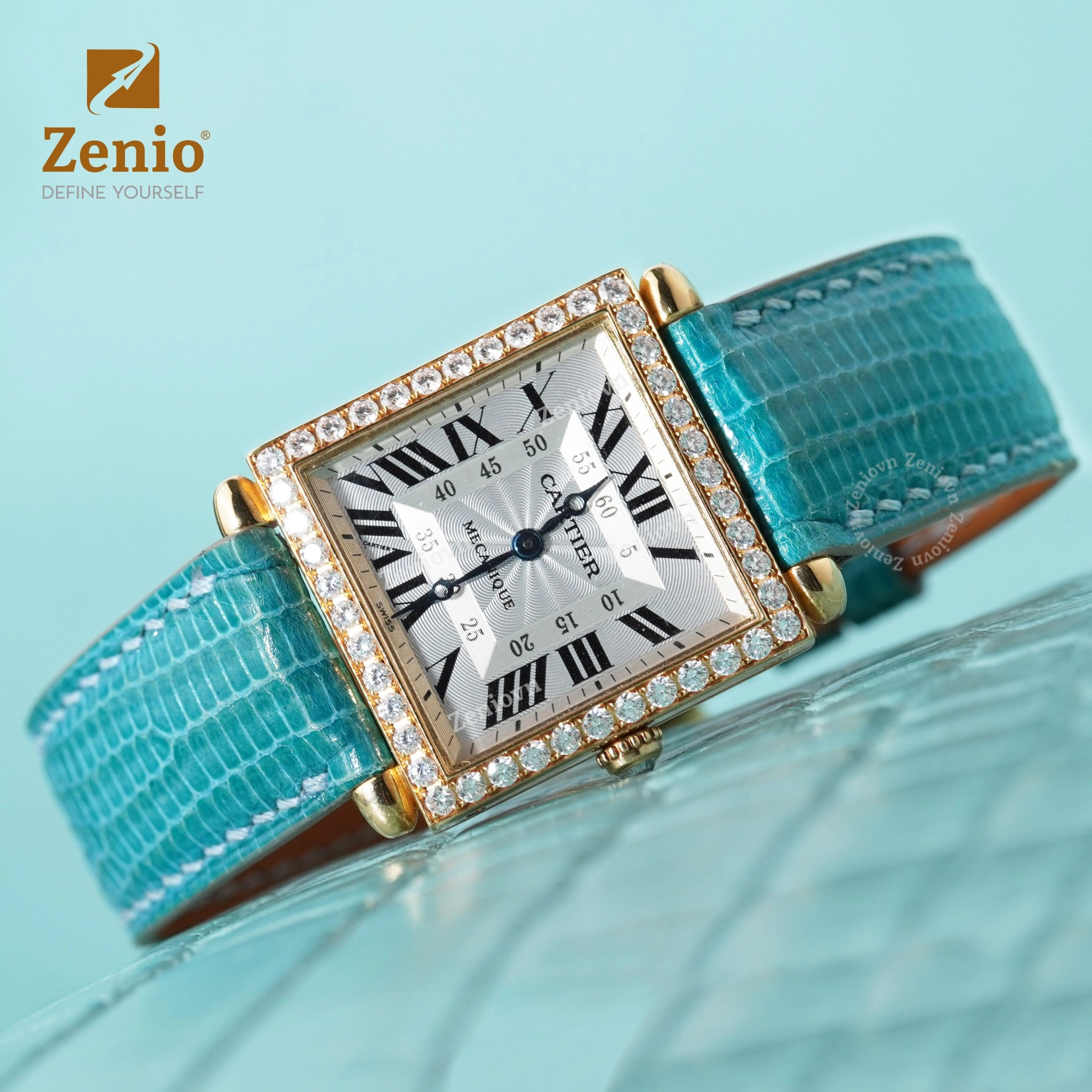 Dây đồng hồ Da Kì đà màu Xanh ngọc cho đồng hồ Cartier