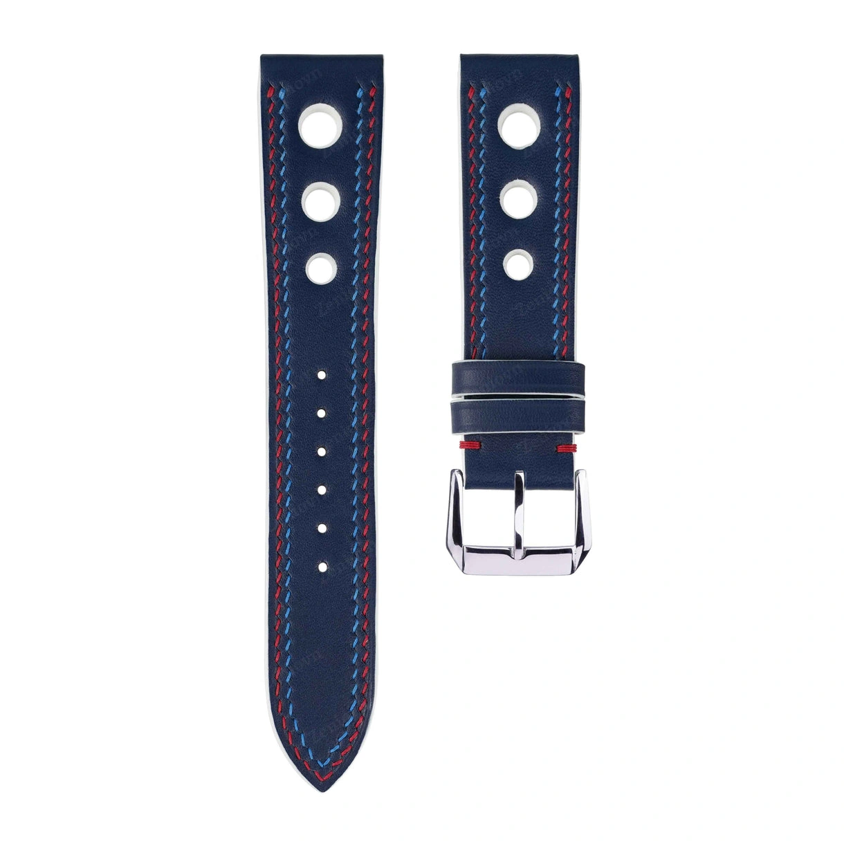 Dây da đồng hồ Swift Rally Màu xanh navy Phối 2 đường chỉ xanh đỏ