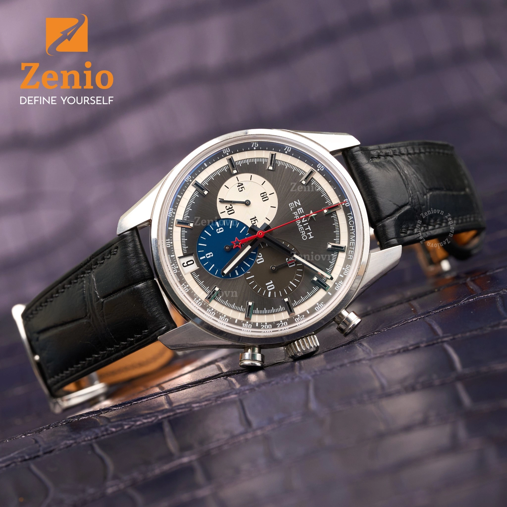 Dây da đồng hồ cá sấu Màu đen cho Zenith Chronomaster El Primero