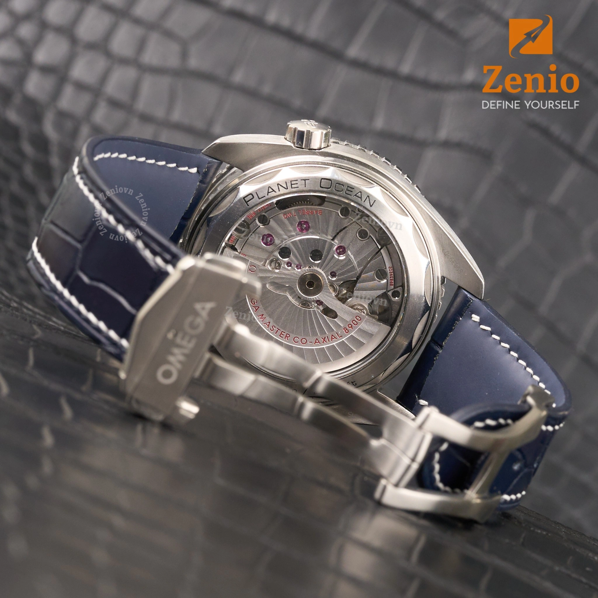 Dây da đồng hồ Cá sấu Màu Navy thay thế cho Omega Seamaster Planet Ocean 5