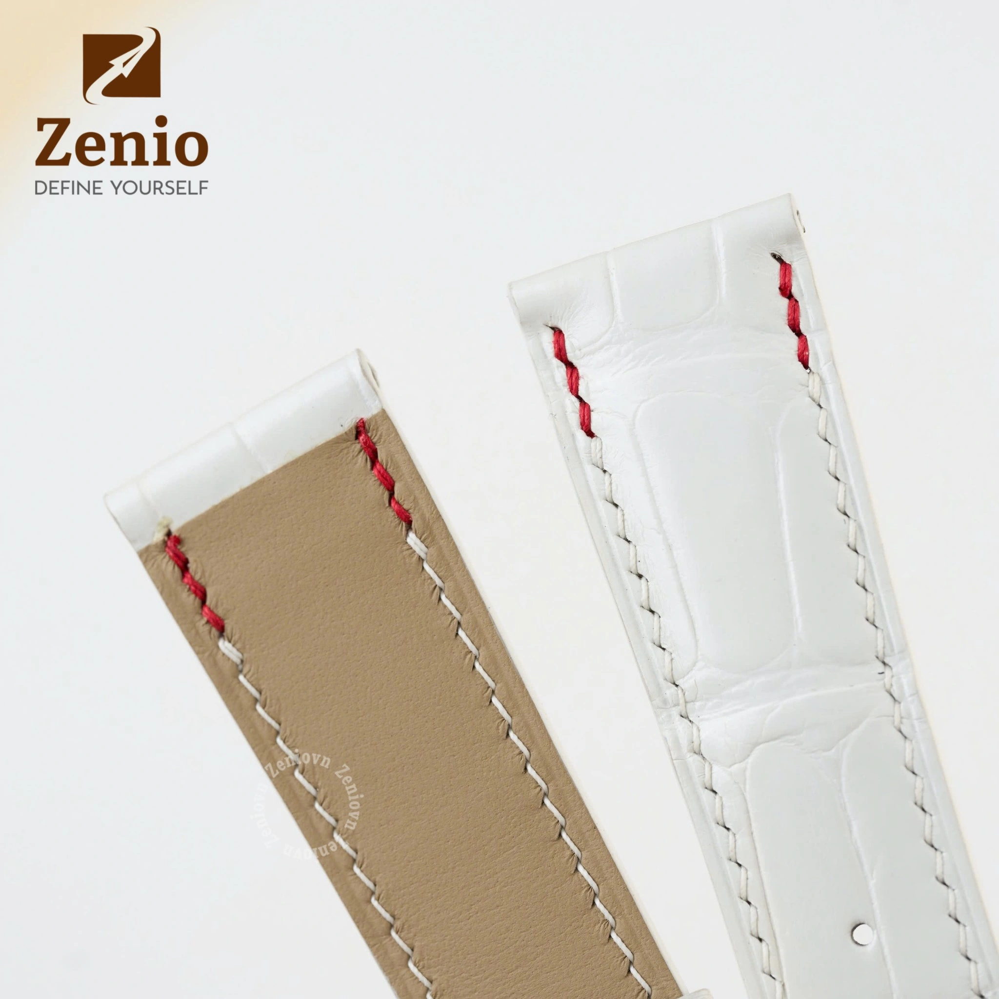 Dây da đồng hồ Cá sấu màu trắng phối chỉ đỏ thay thế cho Patek Phillipe Complication 2