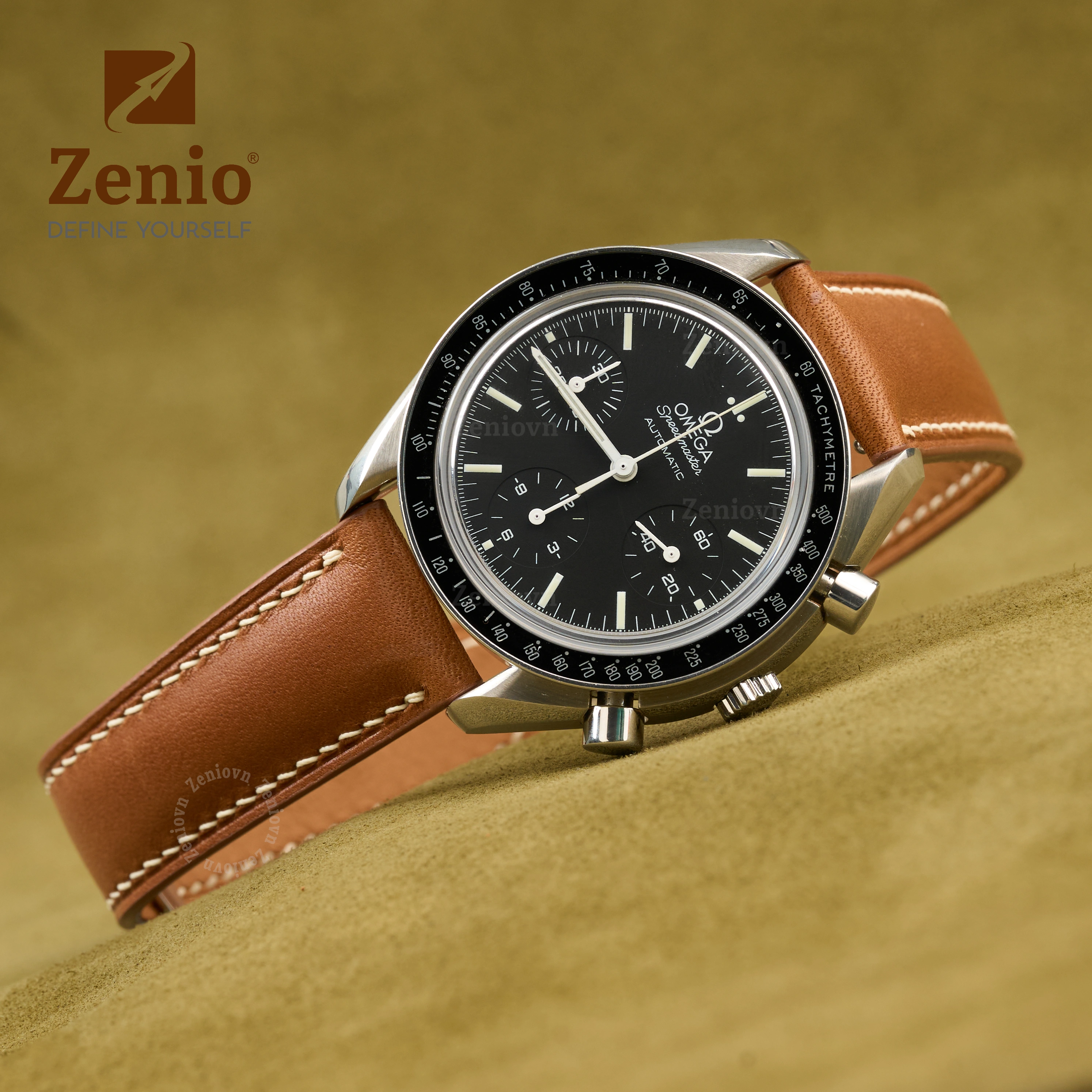 Dây da đồng hồ Cá sấu Màu Barenia Nâu cho Omega Speedmaster (5)