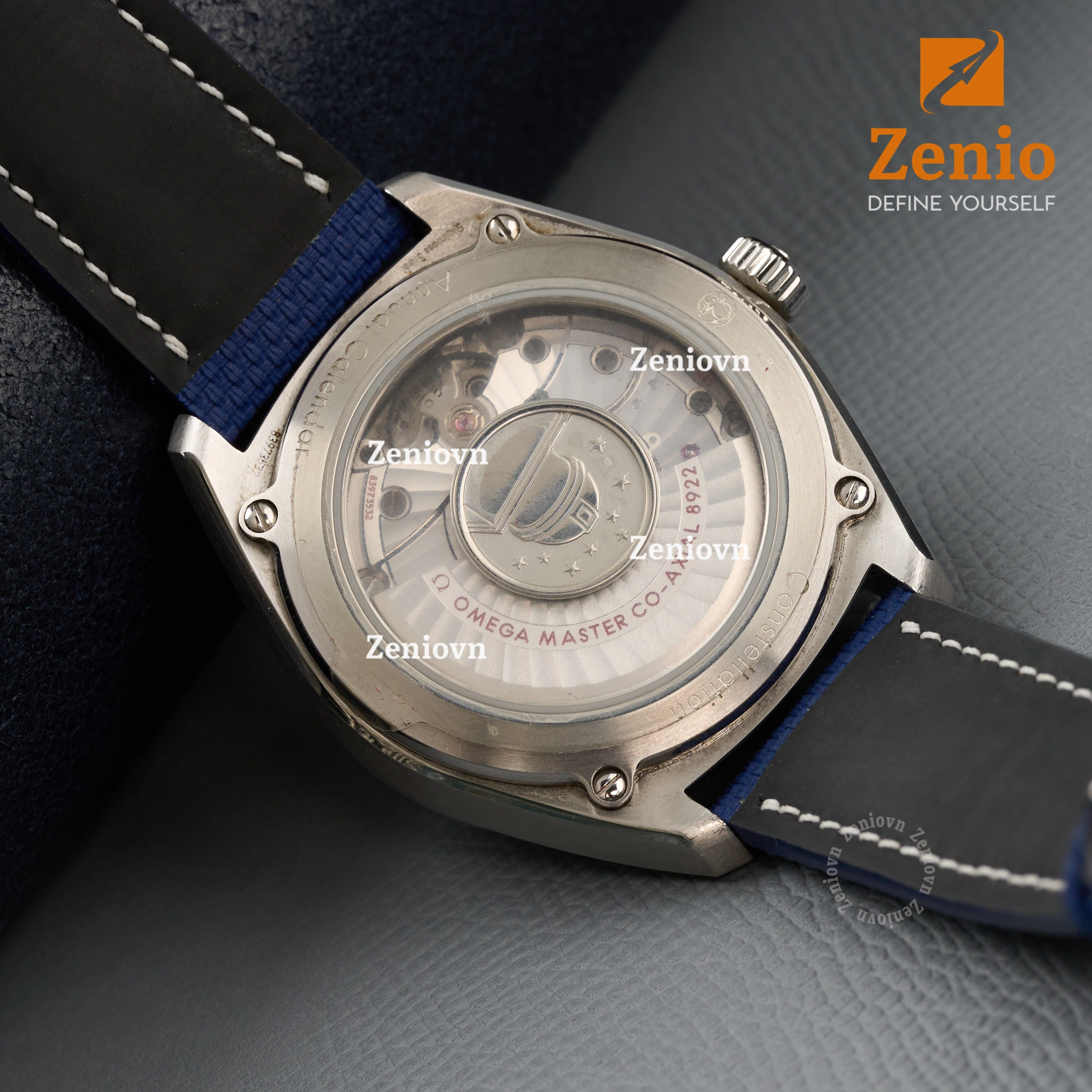 Dây da đồng hồ Cá sấu Màu FKM Navy cho Omega Constellation Globemaster (3)