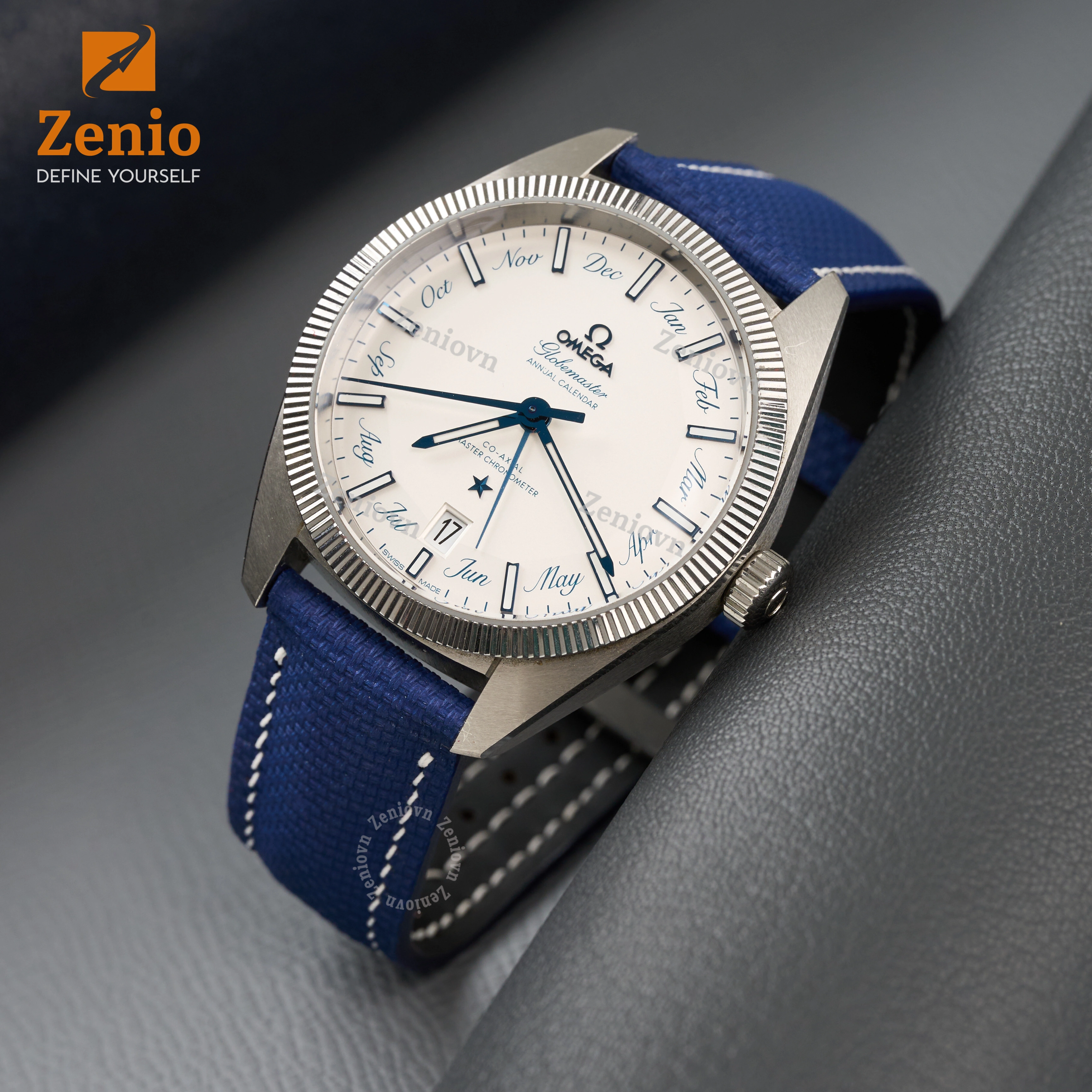 Dây da đồng hồ Cá sấu Màu FKM Navy cho Omega Constellation Globemaster (5)