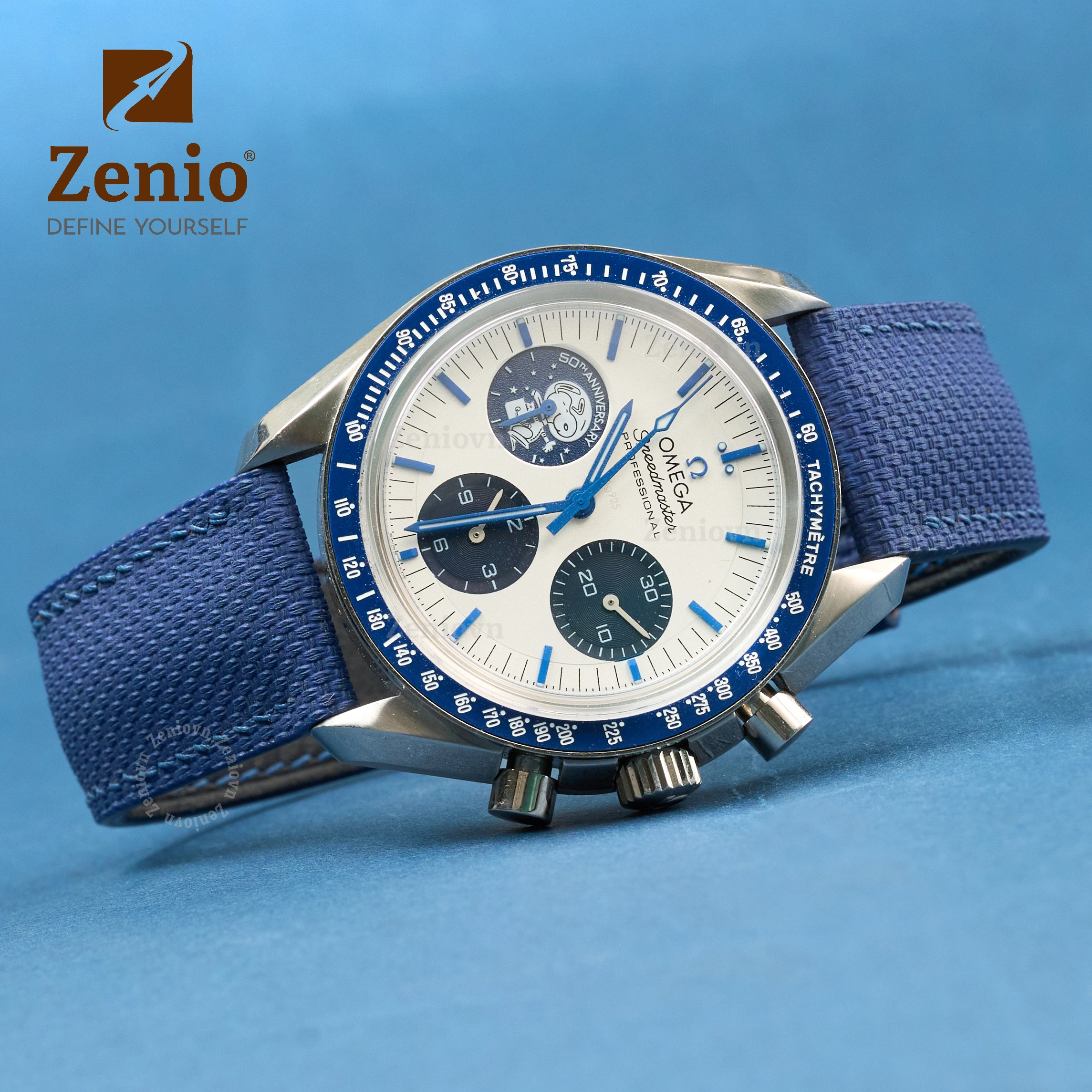 Dây da đồng hồ Cá sấu Màu FKM Navy cho Omega Snoopy (2)