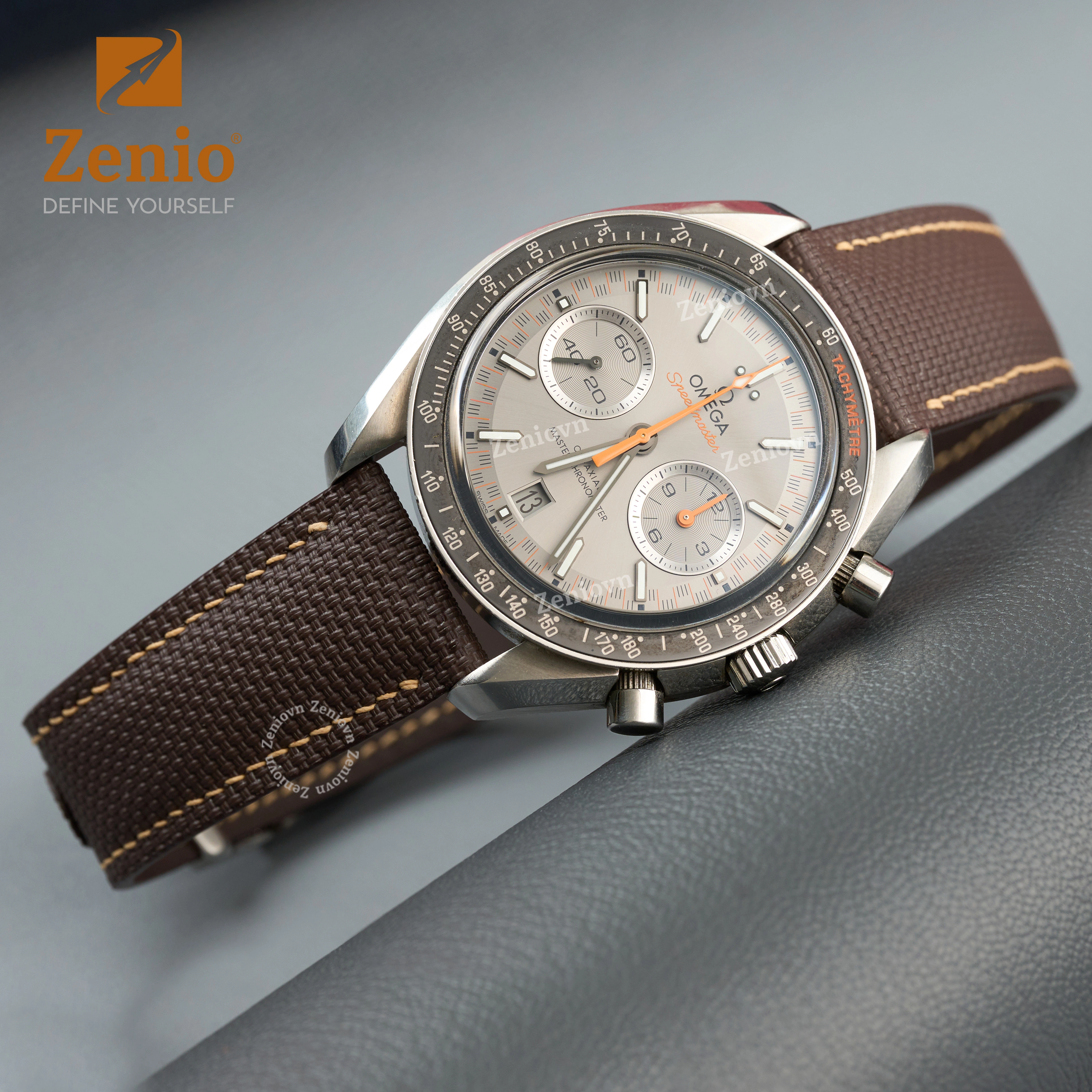 Dây da đồng hồ FKM Saicloth Màu nâu cho Omega Speedmaster (1)