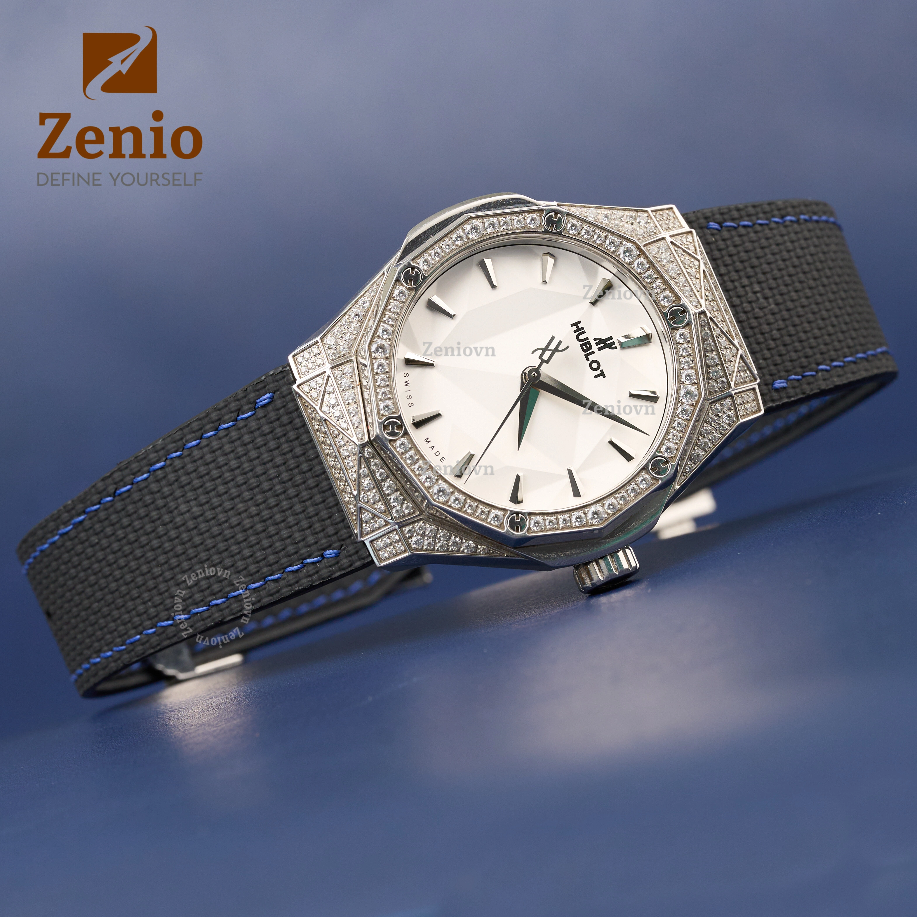 Dây da đồng hồ FKM Sailcloth Màu Đen cho Hublot Orlinski