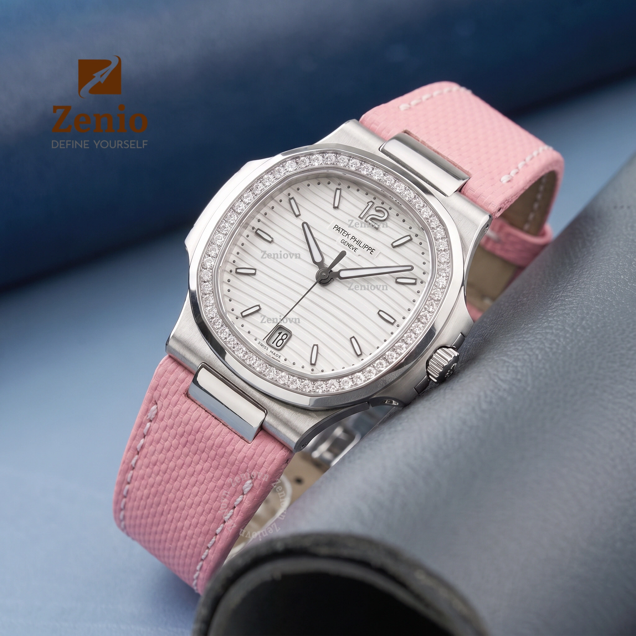 Dây da đồng hồ FKM Sailcloth màu Baby Pink thay thế cho Patek Philippe Nautilus (1)