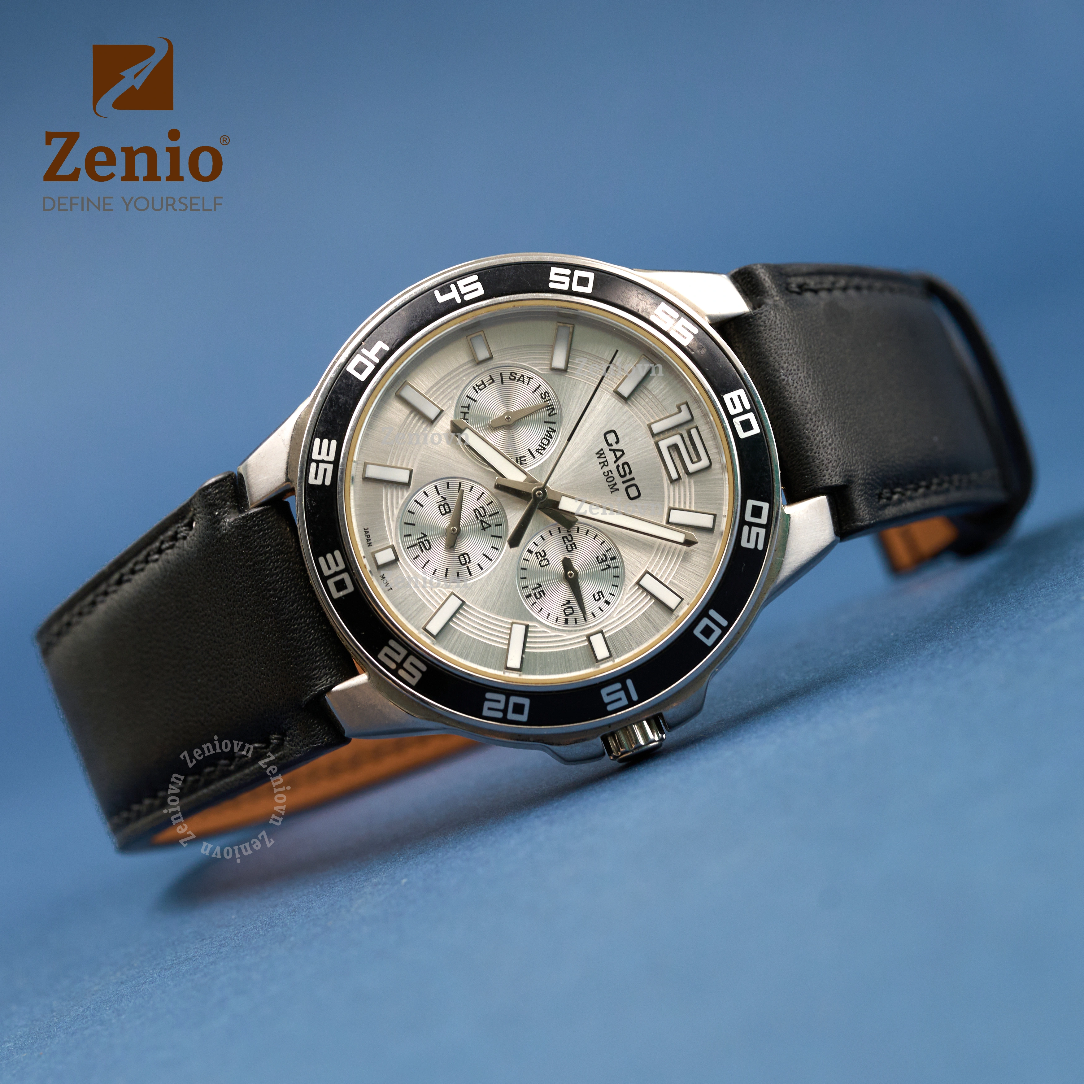 Dây da đồng hồ thay thế cho Casio MTP-1300D - Dây Da Swift Màu Đen