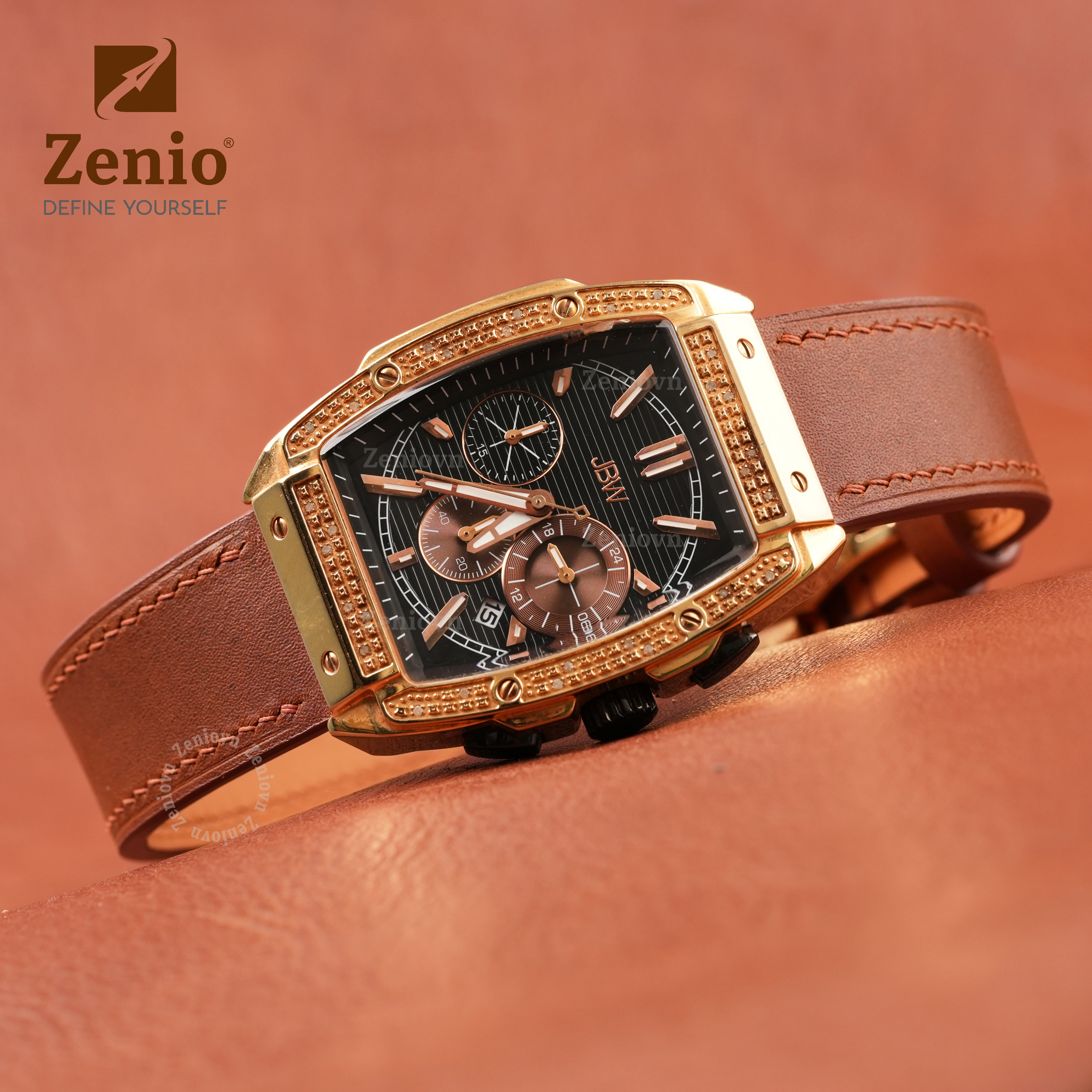 Dây da đồng hồ thay thế cho JBW Echelon chronograph - Dây Da Barenia Màu Nâu
