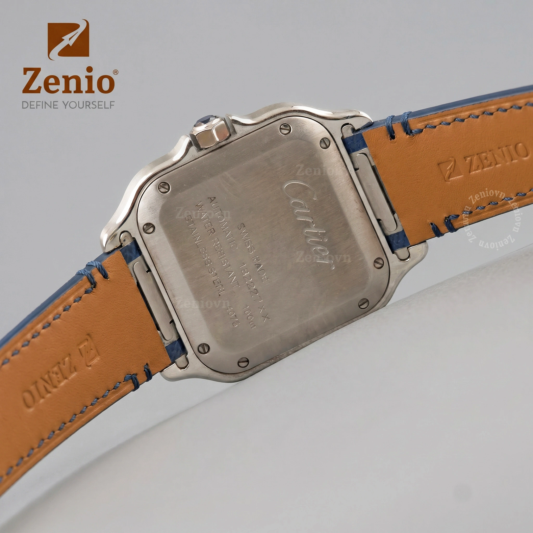 Dây đồng hồ Da Epsom Màu Xanh Navy cho đồng hồ Cartier Santos (1)