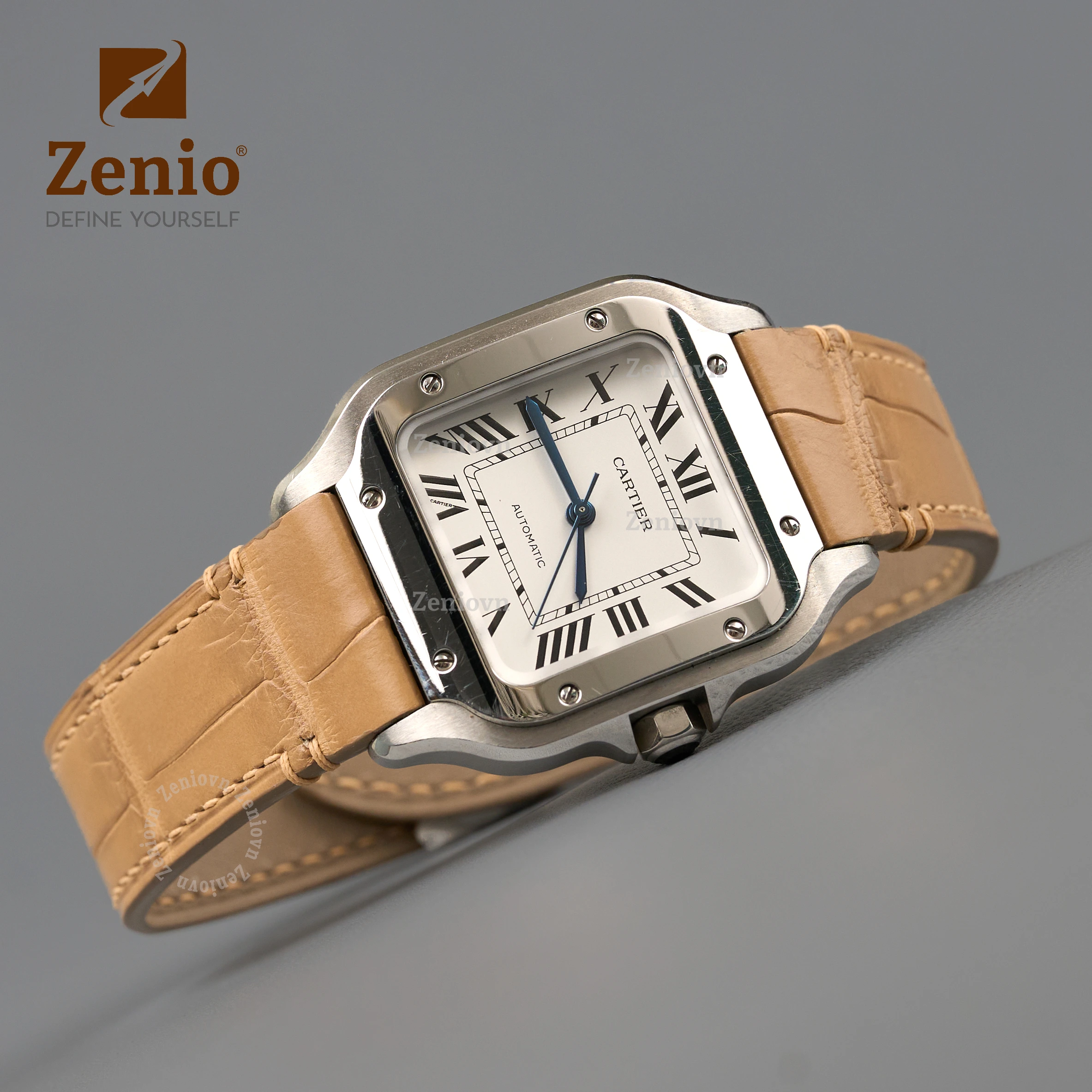 Dây đồng hồ Da cá sấu Màu Chai thay thế cho Cartier Santos (6)