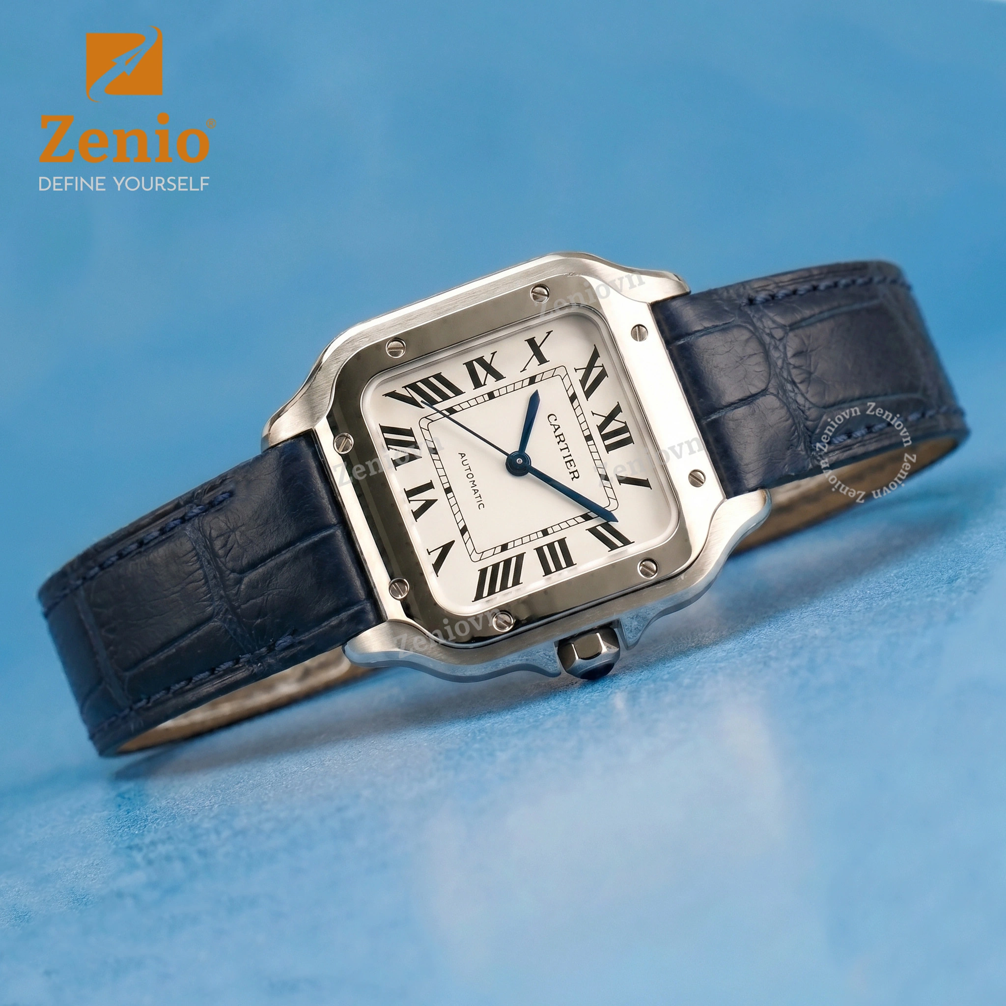 Dây đồng hồ Da cá sấu Màu Dark Navy thay thế cho Cartier Santos (4)