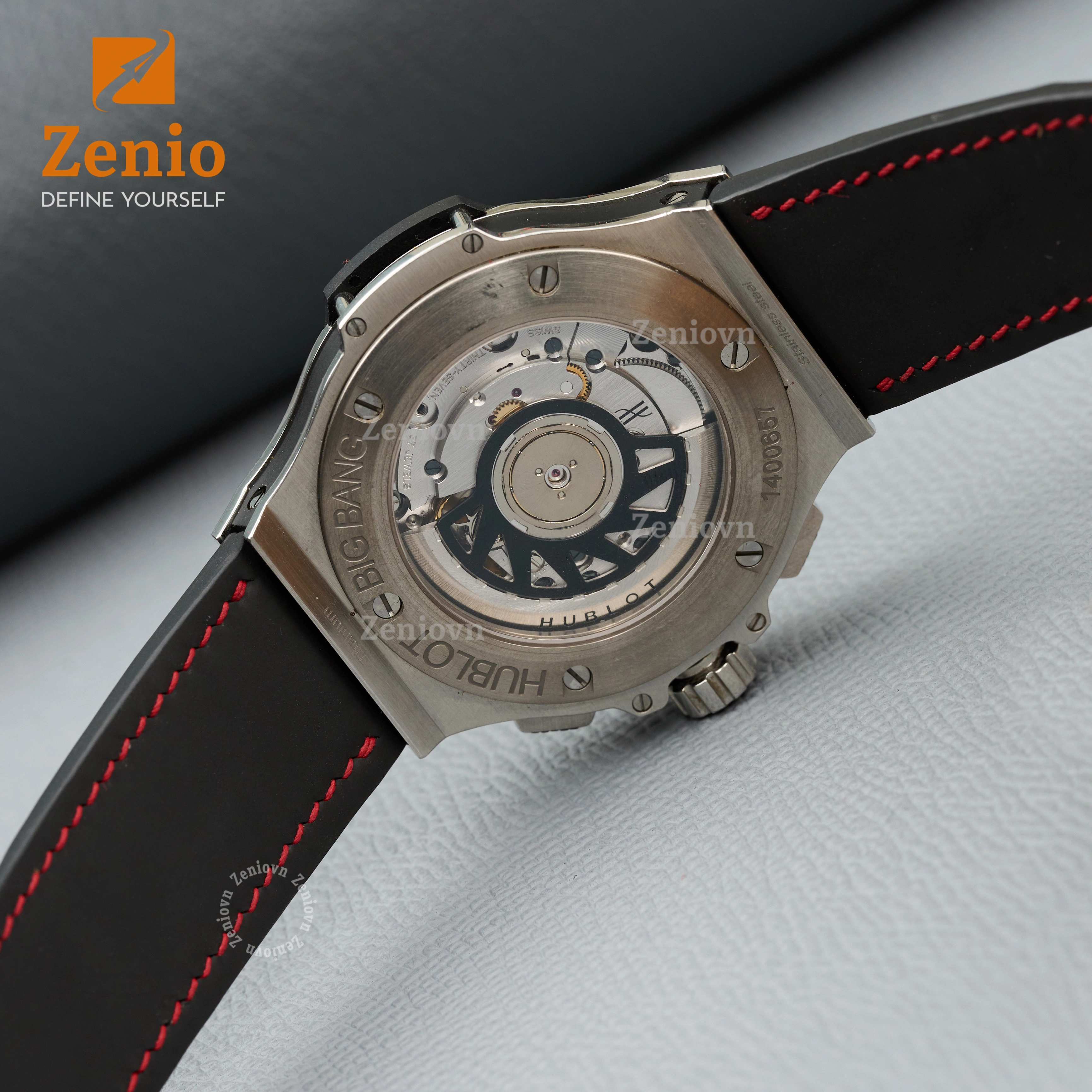 Dây đồng hồ Da cá sấu Màu Đen Chỉ Đỏ cho đồng hồ Hublot Big Bang (4)