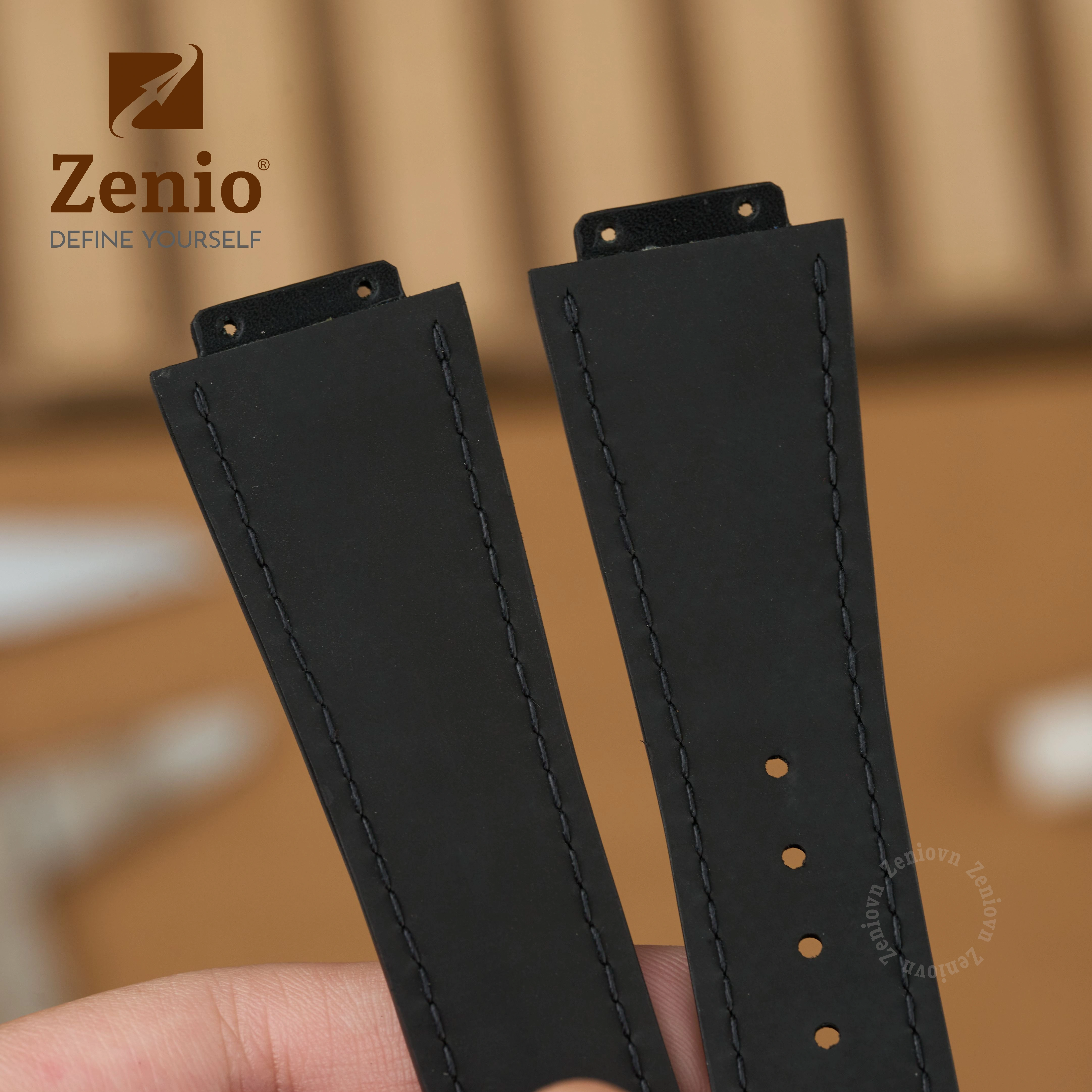Dây đồng hồ Da cá sấu Màu Đen bóng lót FKM cho đồng hồ Hublot Orlinski (1)