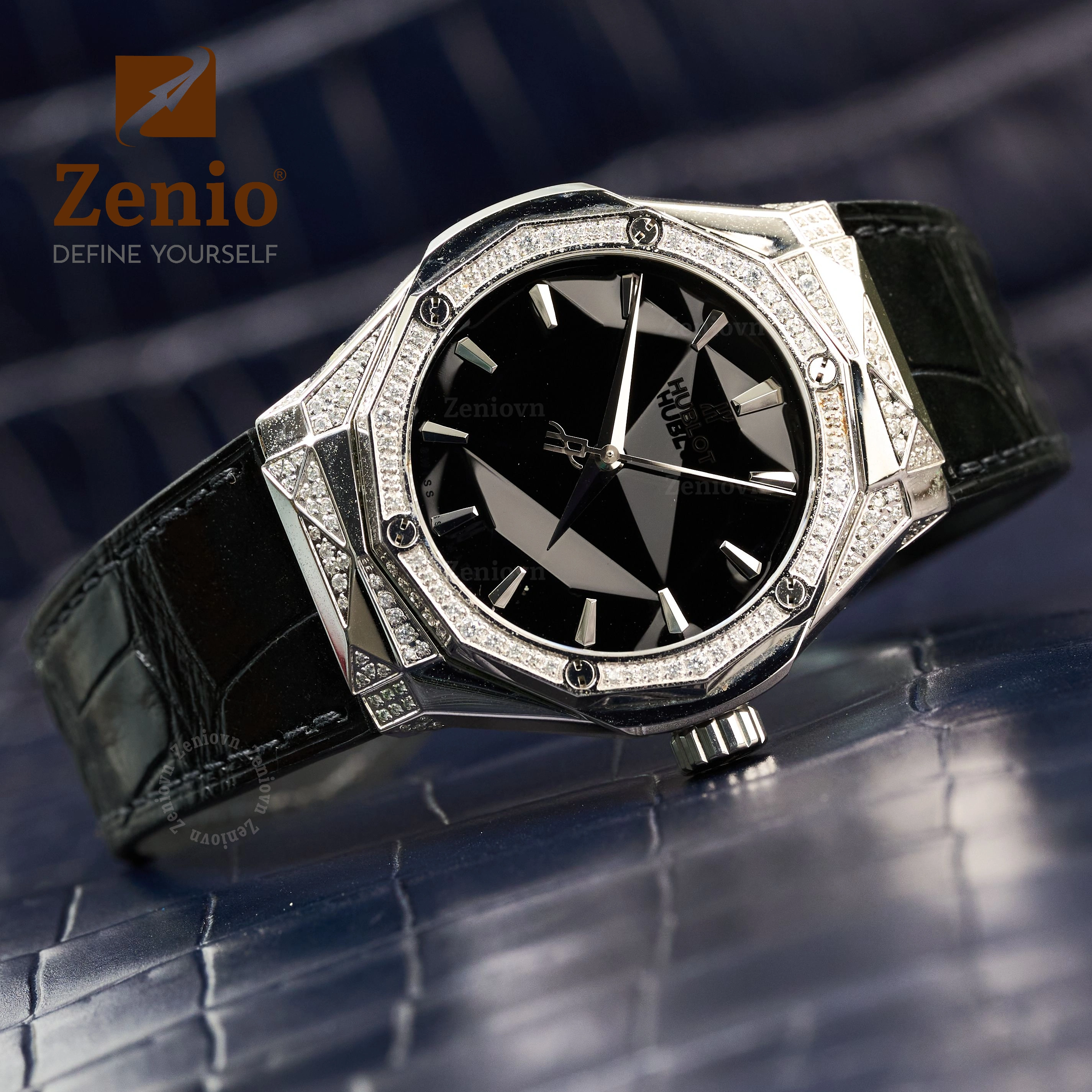 Dây đồng hồ Da cá sấu Màu Đen bóng lót FKM cho đồng hồ Hublot Orlinski (2)