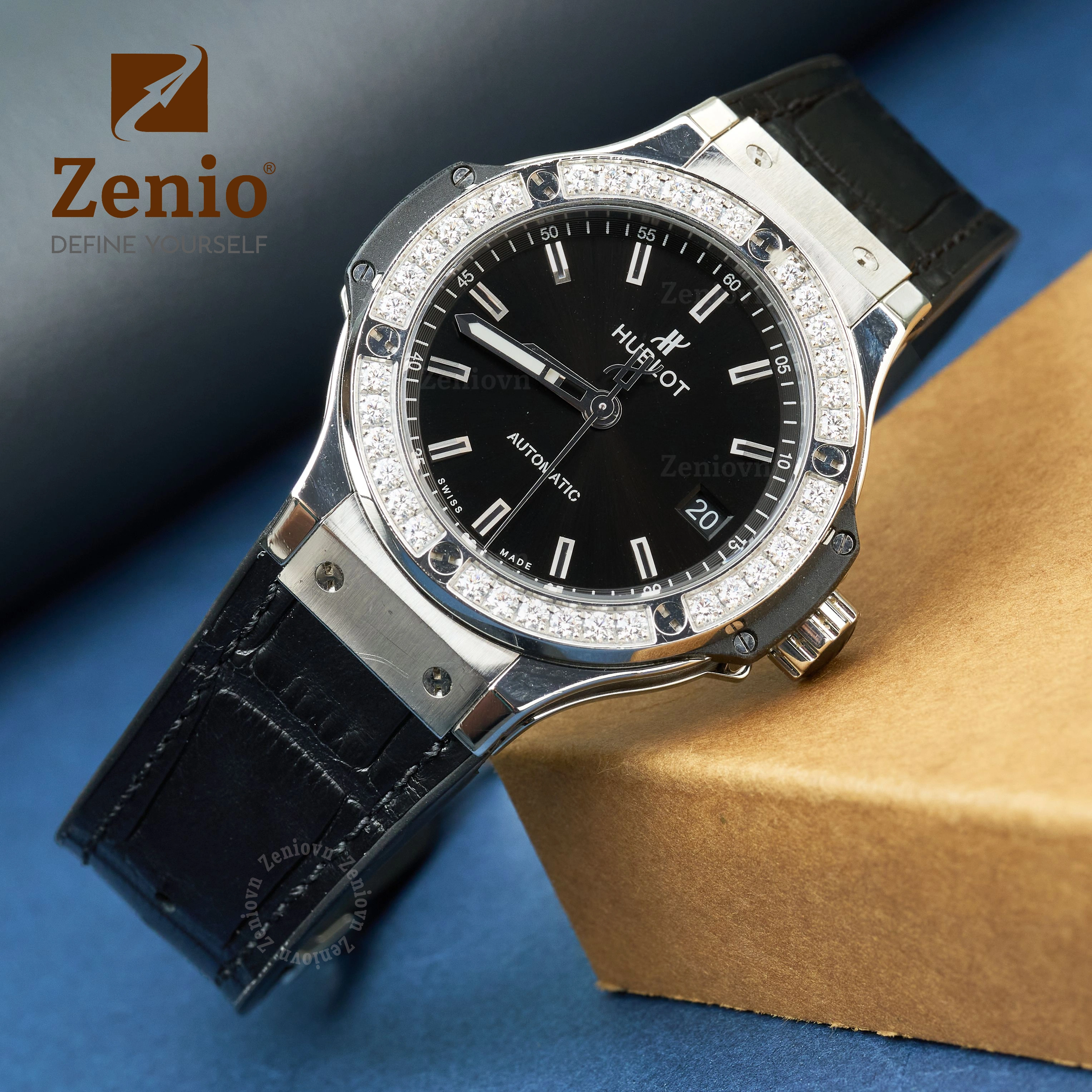 Dây đồng hồ Da cá sấu Màu Đen cho đồng hồ Hublot Big Bang