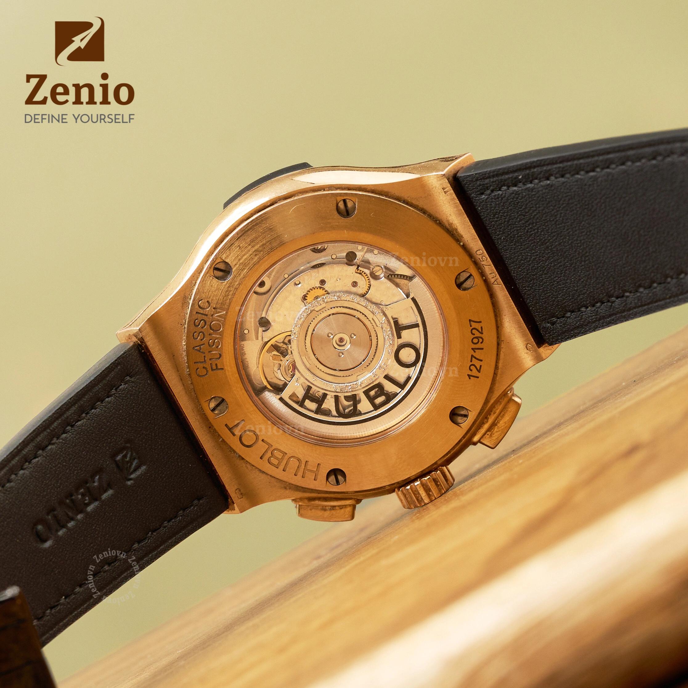 Dây đồng hồ Da cá sấu Màu Đen lót Đen cho đồng hồ Hublot Fusion (2)