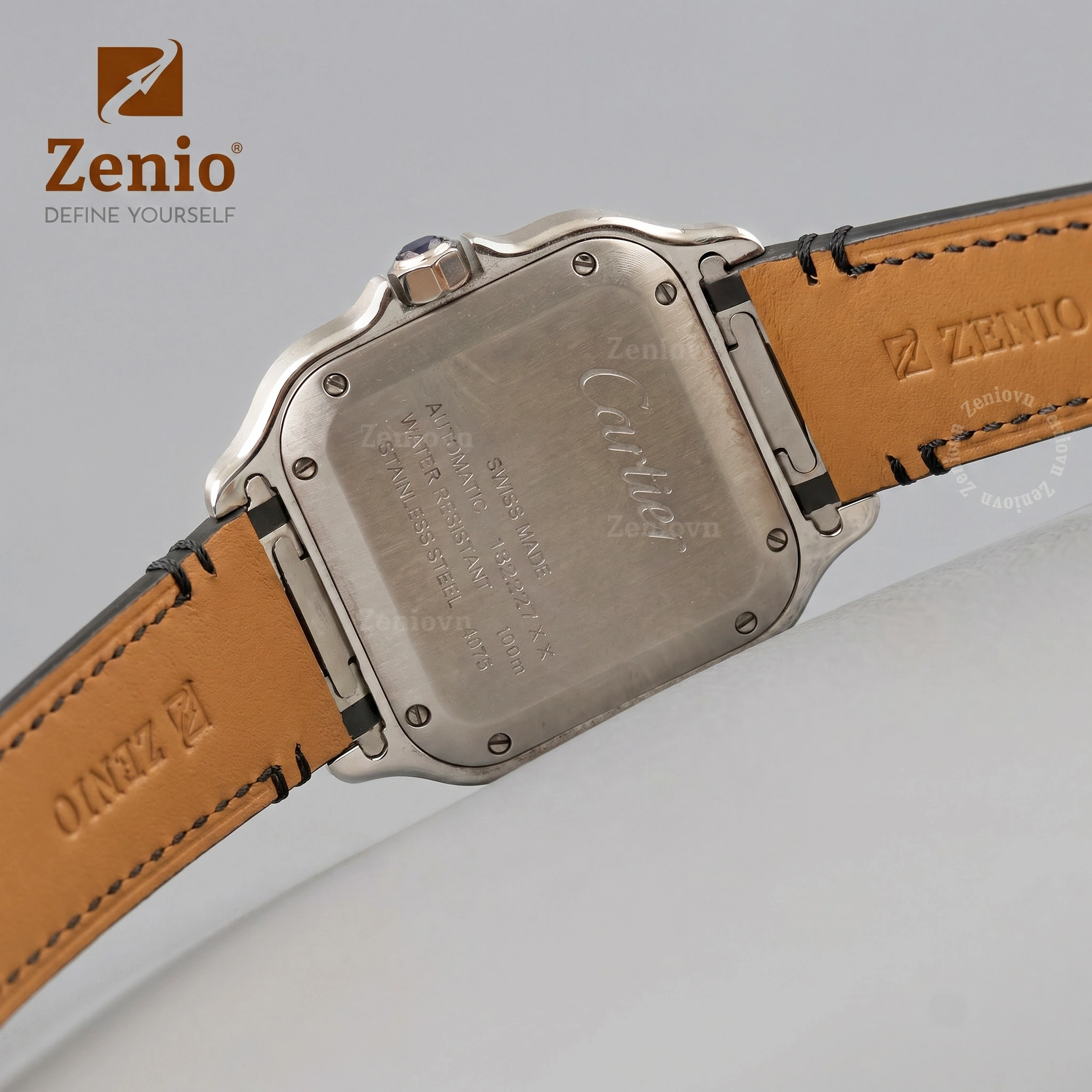 Dây đồng hồ Da cá sấu Màu Đen thay thế cho Cartier Santos (5)