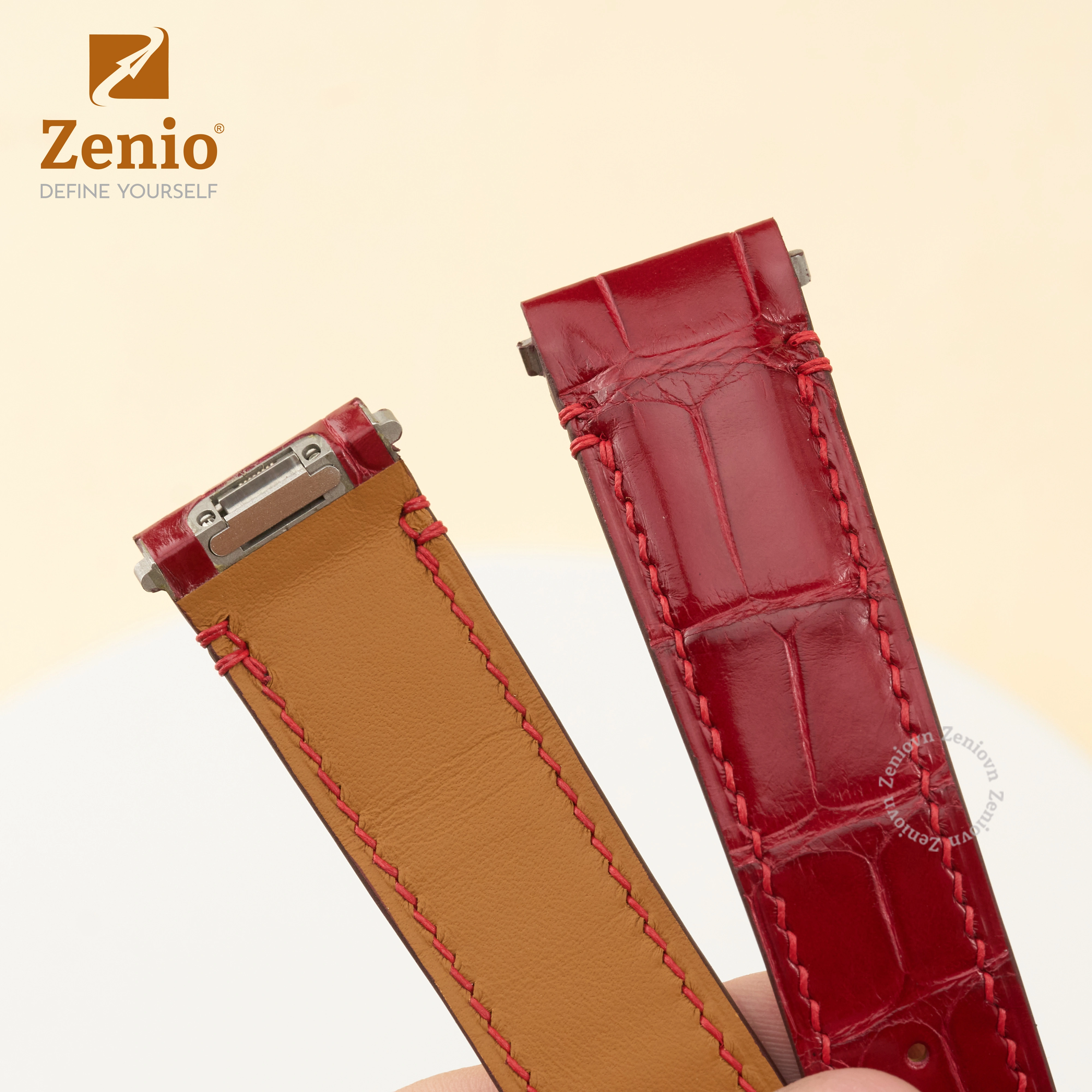 Dây đồng hồ Da cá sấu Màu Đỏ Gel thay thế cho Cartier Santos (3)
