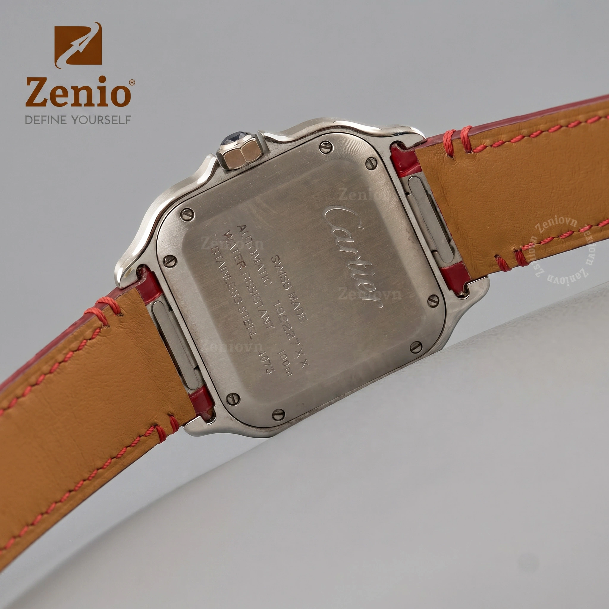 Dây đồng hồ Da cá sấu Màu Đỏ Gel thay thế cho Cartier Santos (5)