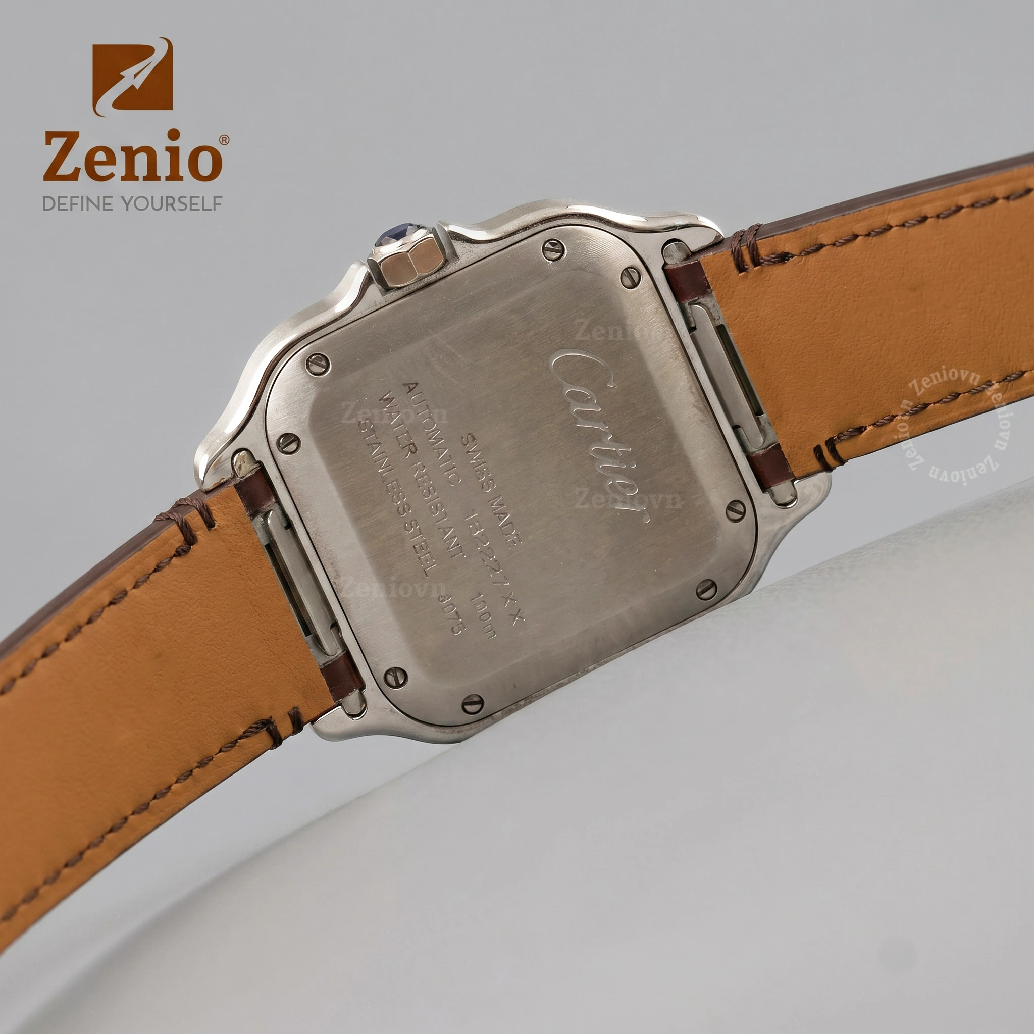 Dây đồng hồ Da cá sấu Màu Nâu Đậm thay thế cho Cartier Santos (7)