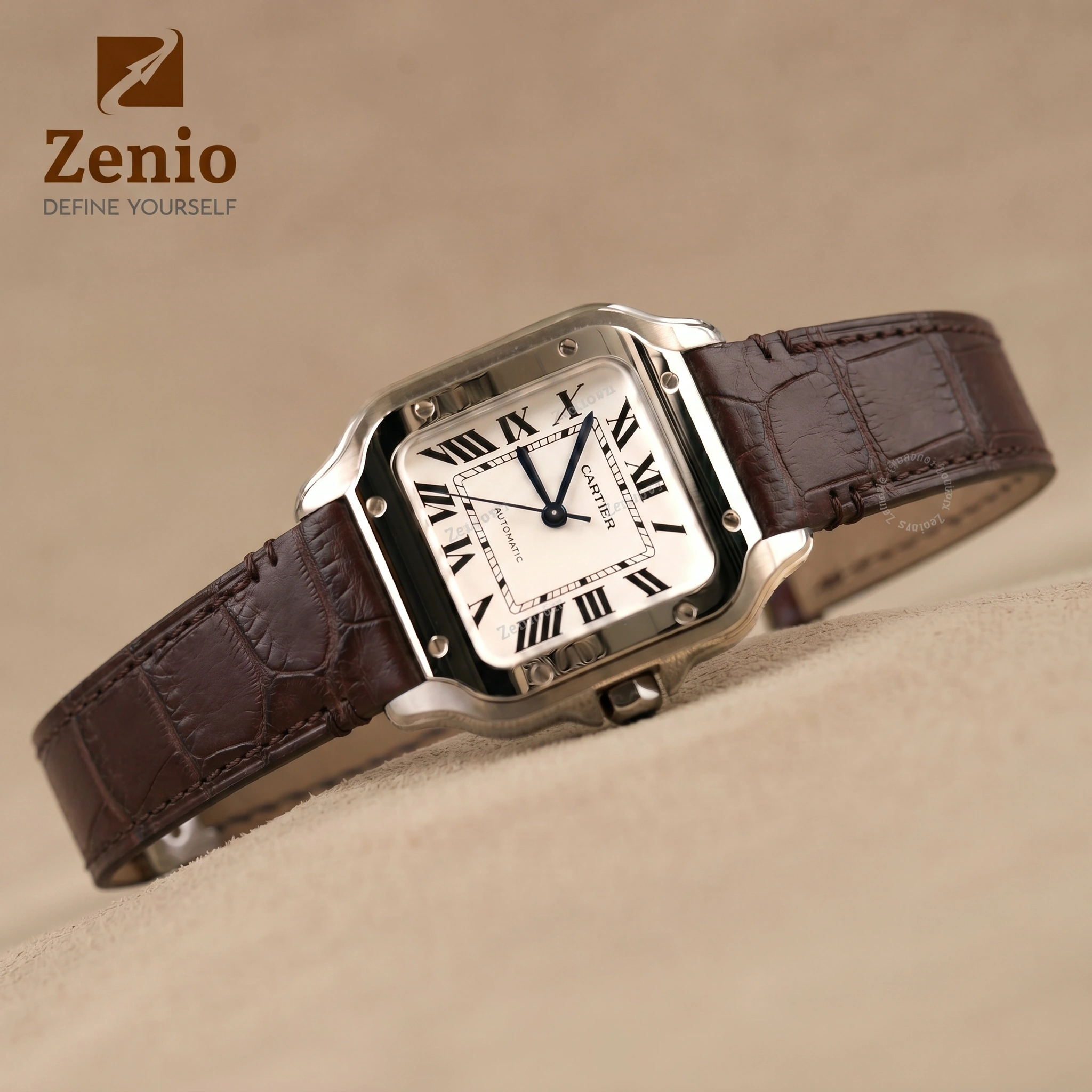 Dây đồng hồ Da cá sấu Màu Nâu Đậm thay thế cho Cartier Santos (8)