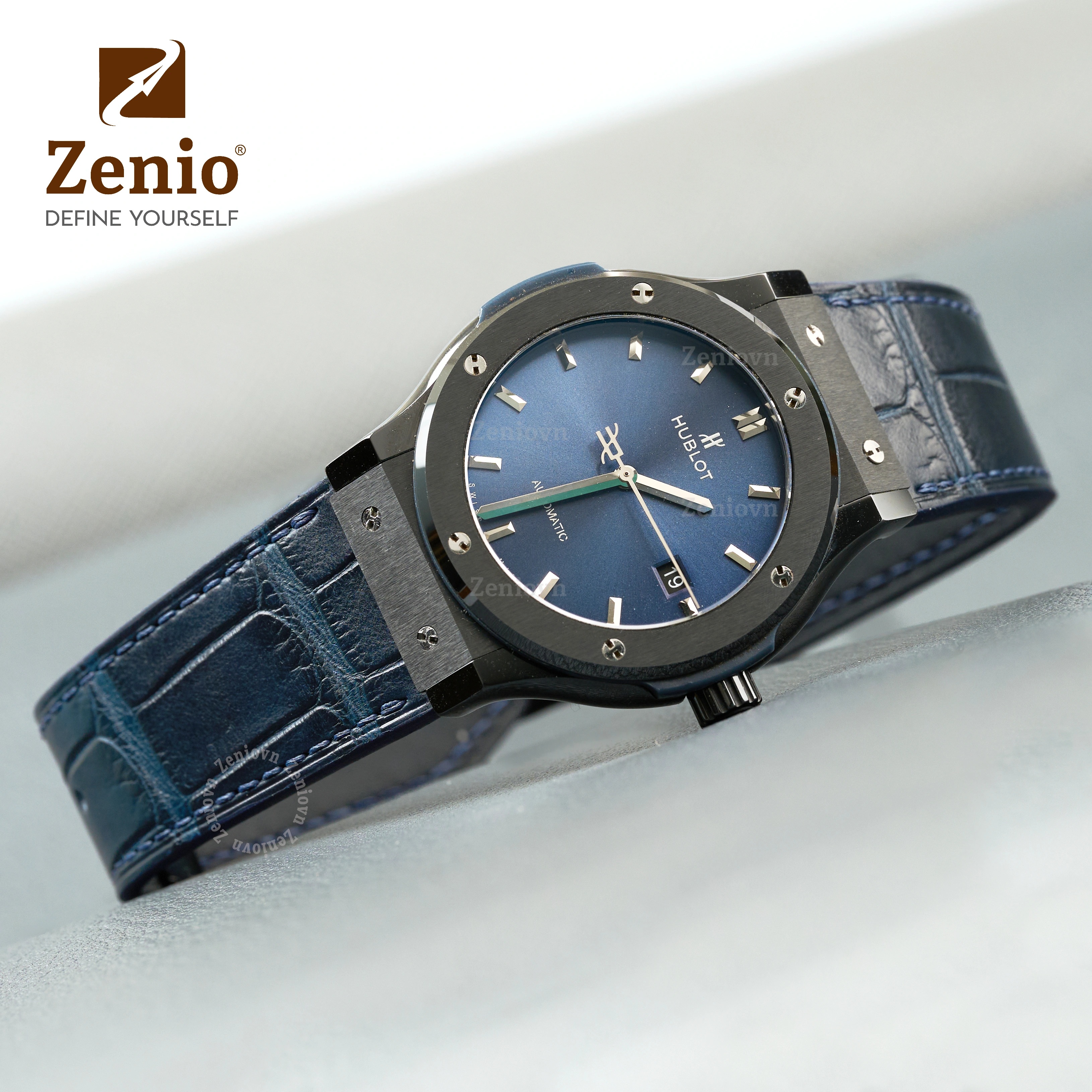 Dây đồng hồ Da cá sấu Màu Navy cho đồng hồ Hublot Fusion