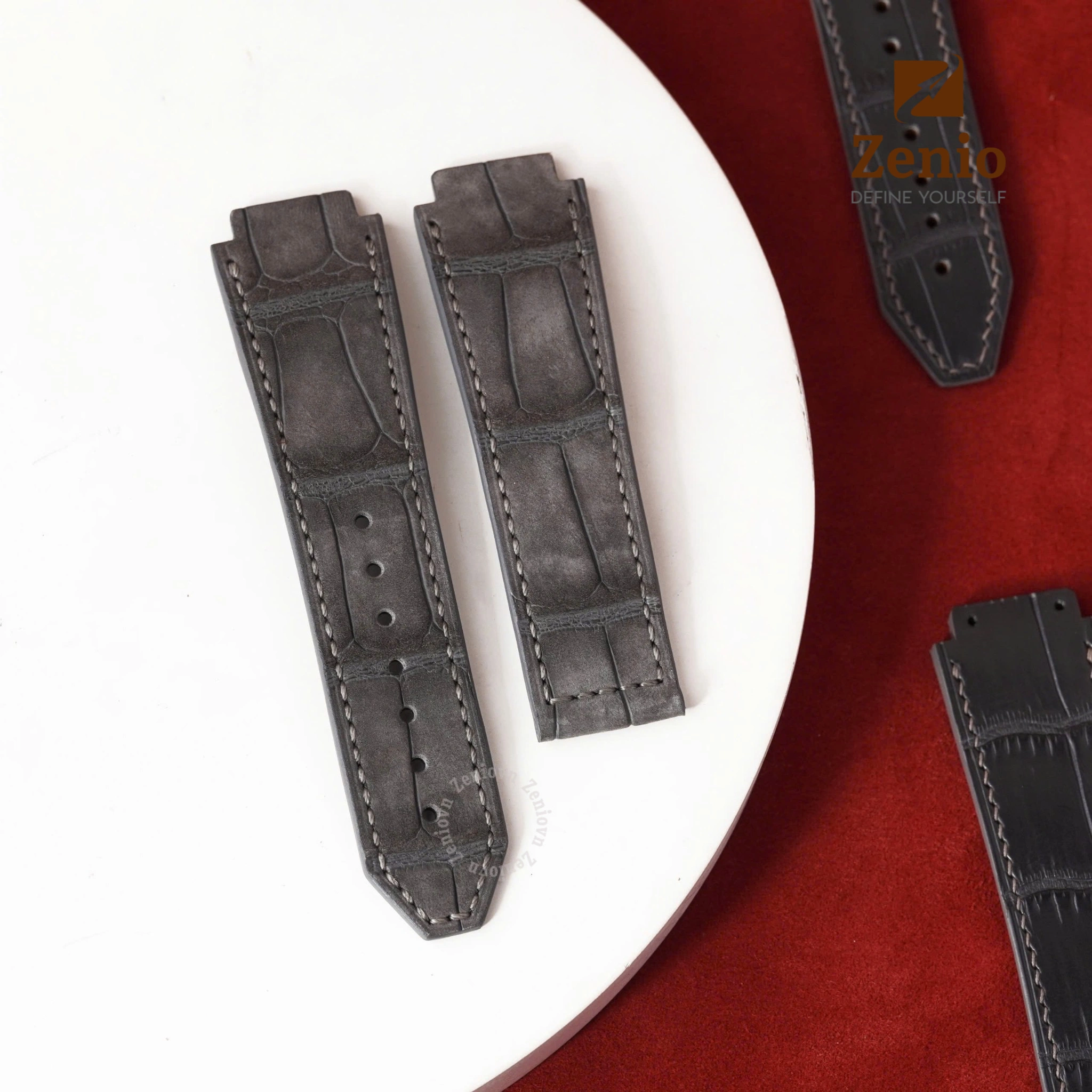 Dây đồng hồ Da cá sấu Màu Nubuck Xám cho đồng hồ Hublot Fusion