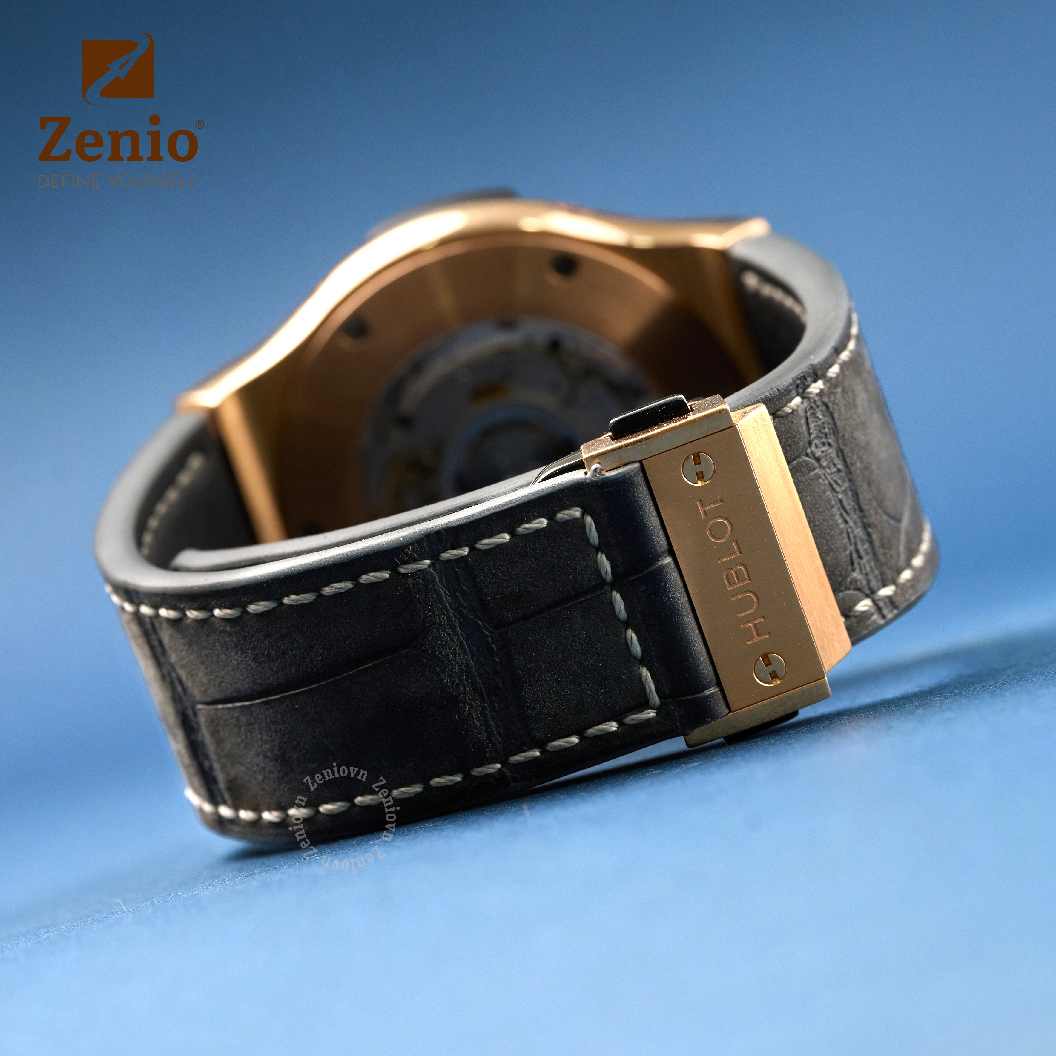 Dây đồng hồ Da cá sấu Màu Nubuck Xám cho đồng hồ Hublot Fusion (4)