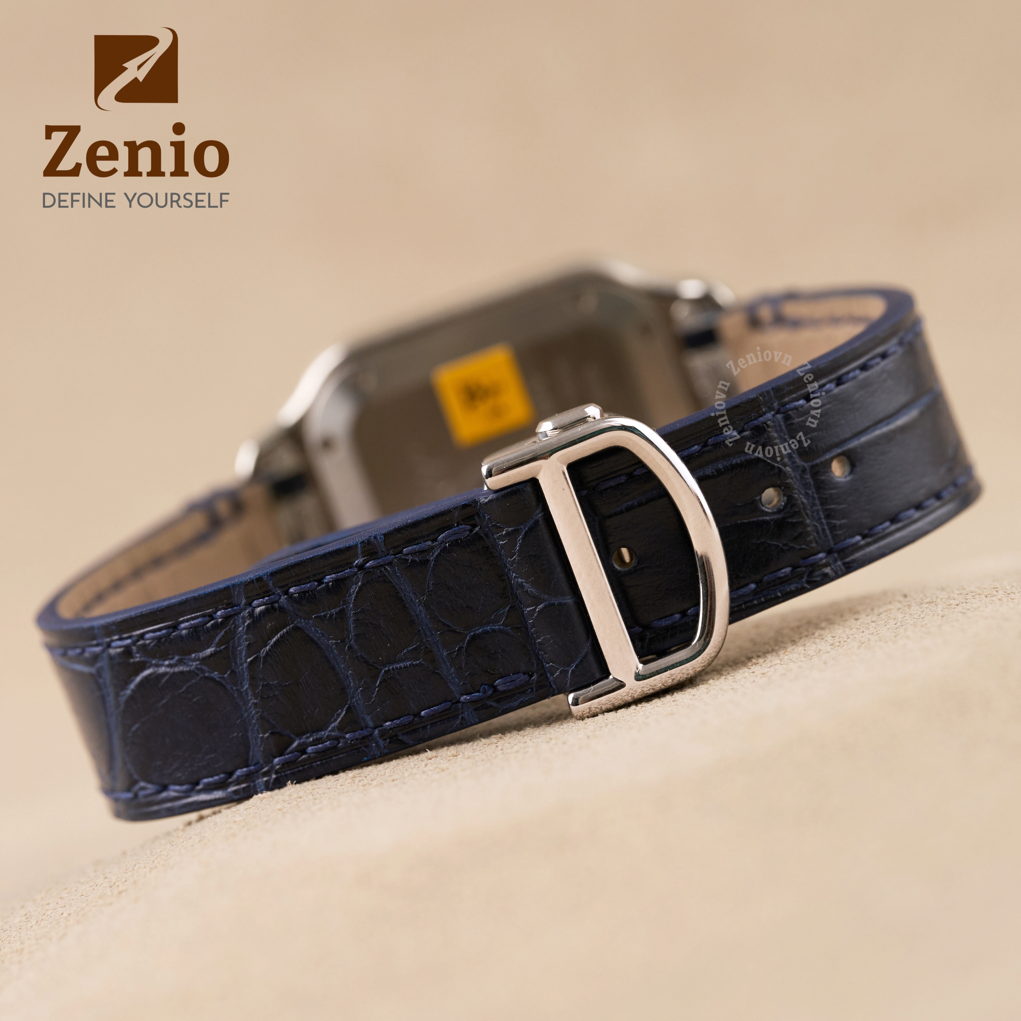 Dây đồng hồ Da cá sấu Màu Xanh Navy thay thế cho Cartier Santos (3)